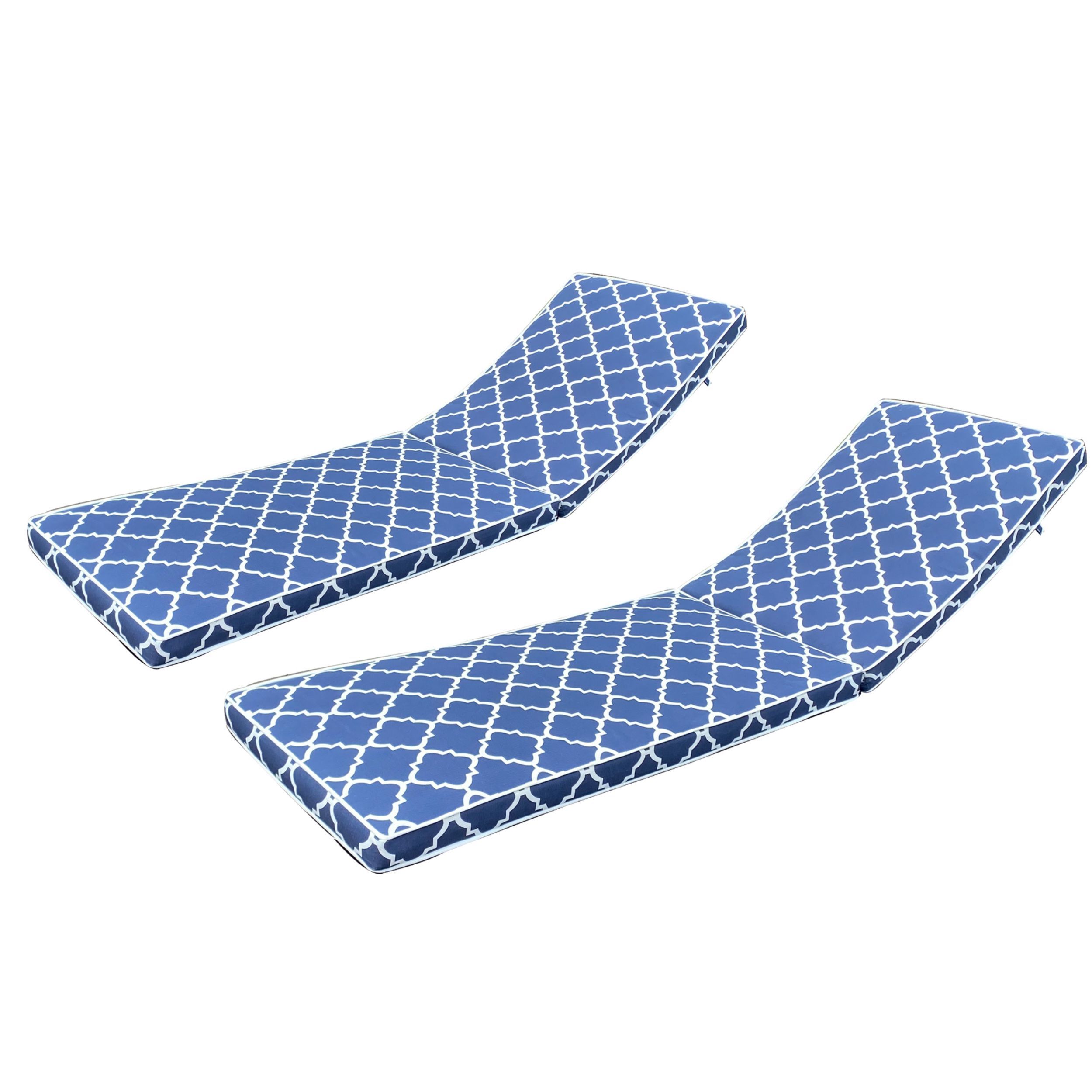 Miki Shinly BY-3839-30QI Outdoor Lounge Chair Cushion Replacement 42.9-in x 22.05-in 2-Piece Blue Patio Chaise Lounge Chair Cushion