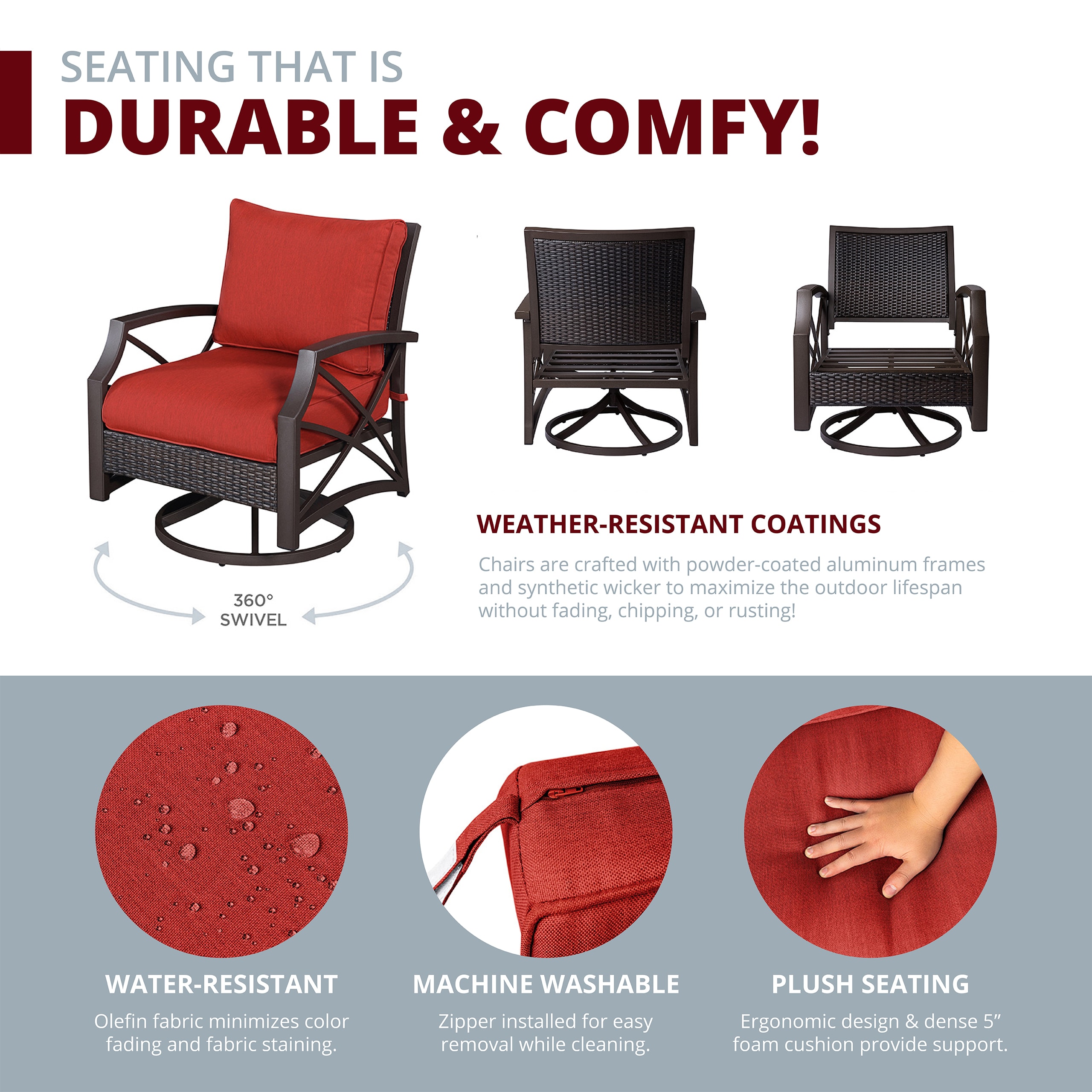 Kinger Home FP-004TBRN-SET-RED Patio-Conversation-Sets - View #5