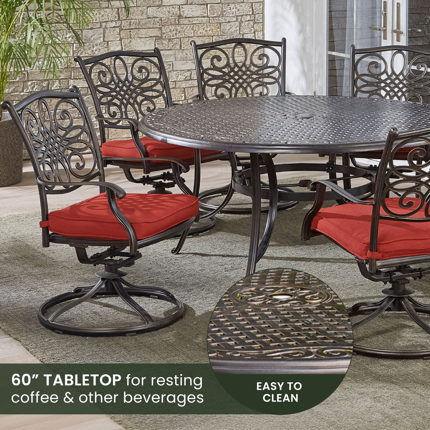 Classic Round Aluminum Outdoor Dining Set with Red Cushions