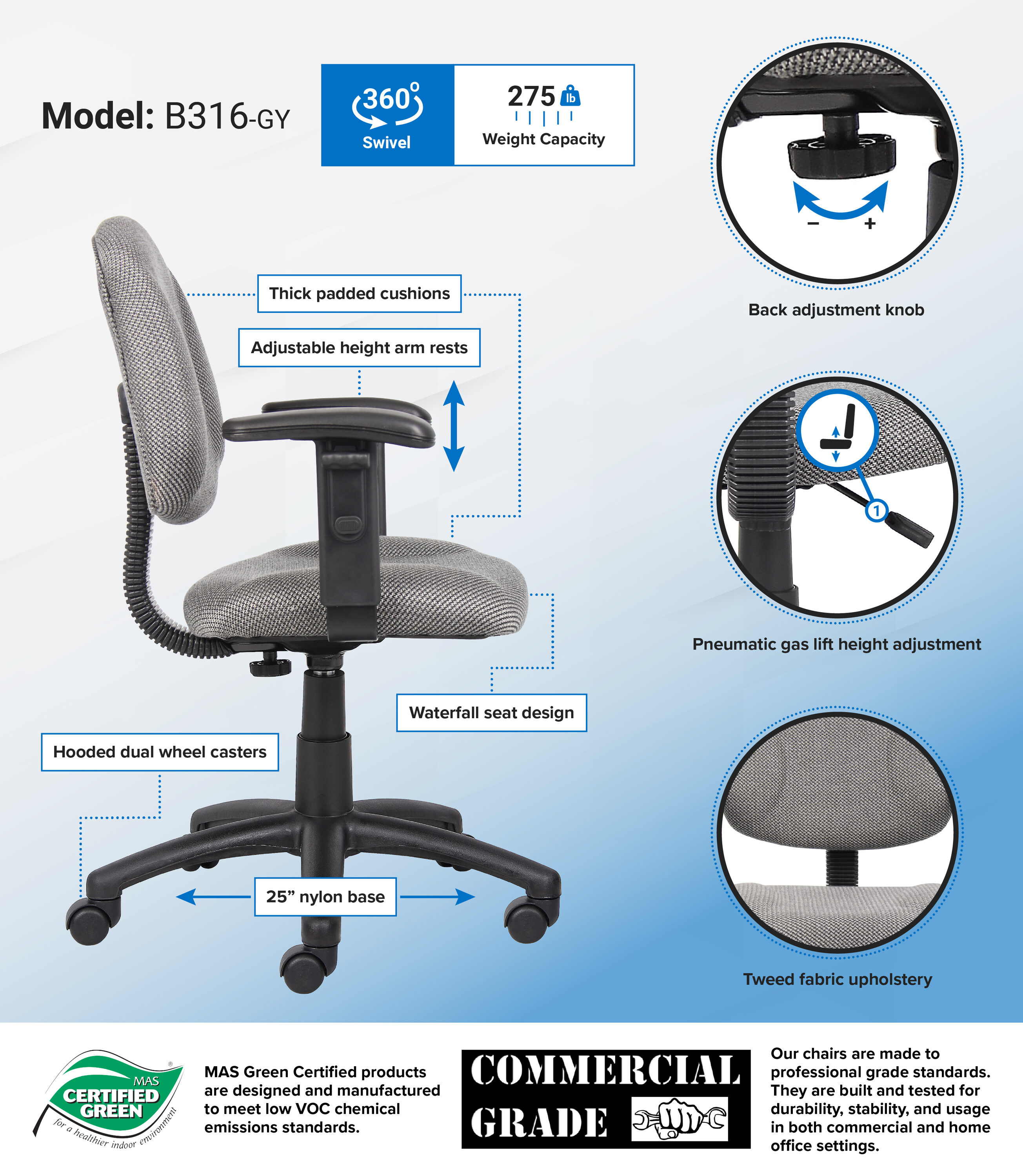Boss Office Products B316-GY Office-Chairs - View #8