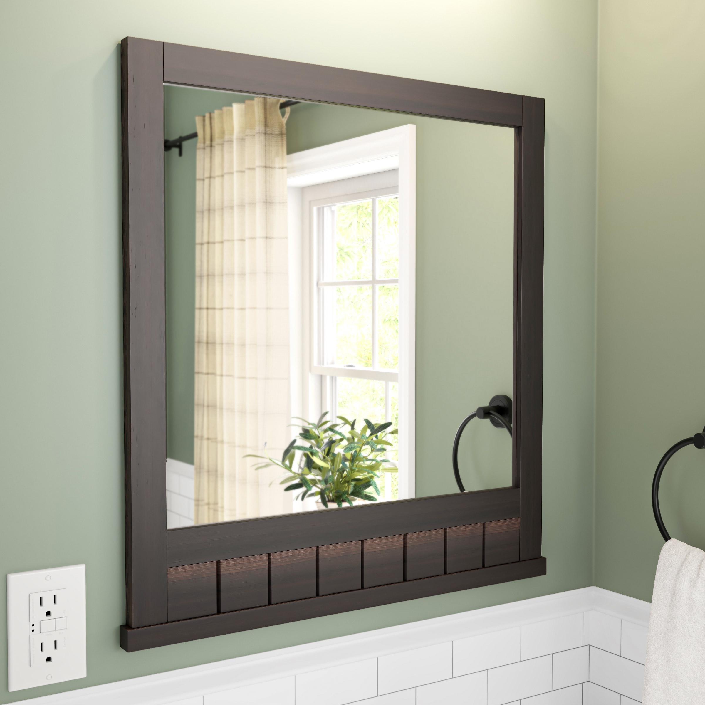 Style Selections Morriston 26-in W x 28-in H Brown Rectangular Framed  Bathroom Vanity Mirror in the Bathroom Mirrors department at Lowes.com