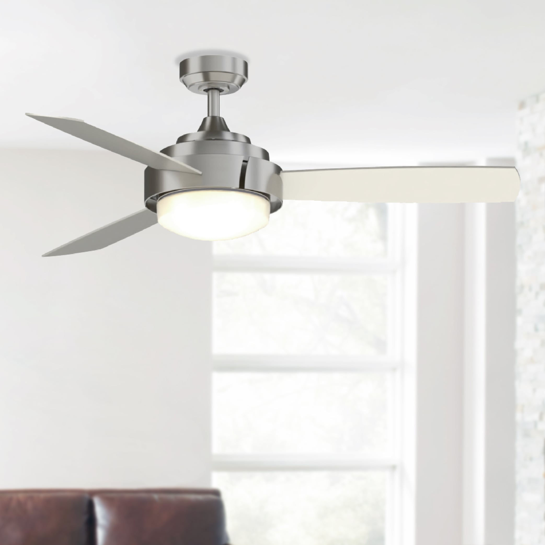 Fanimation Studio Collection LP8081BLBN Coop 52-in Integrated LED Brushed Nickel with Brushed Nickel Blades Ceiling Fan With Light - Remote Included ( 3 -Blade )
