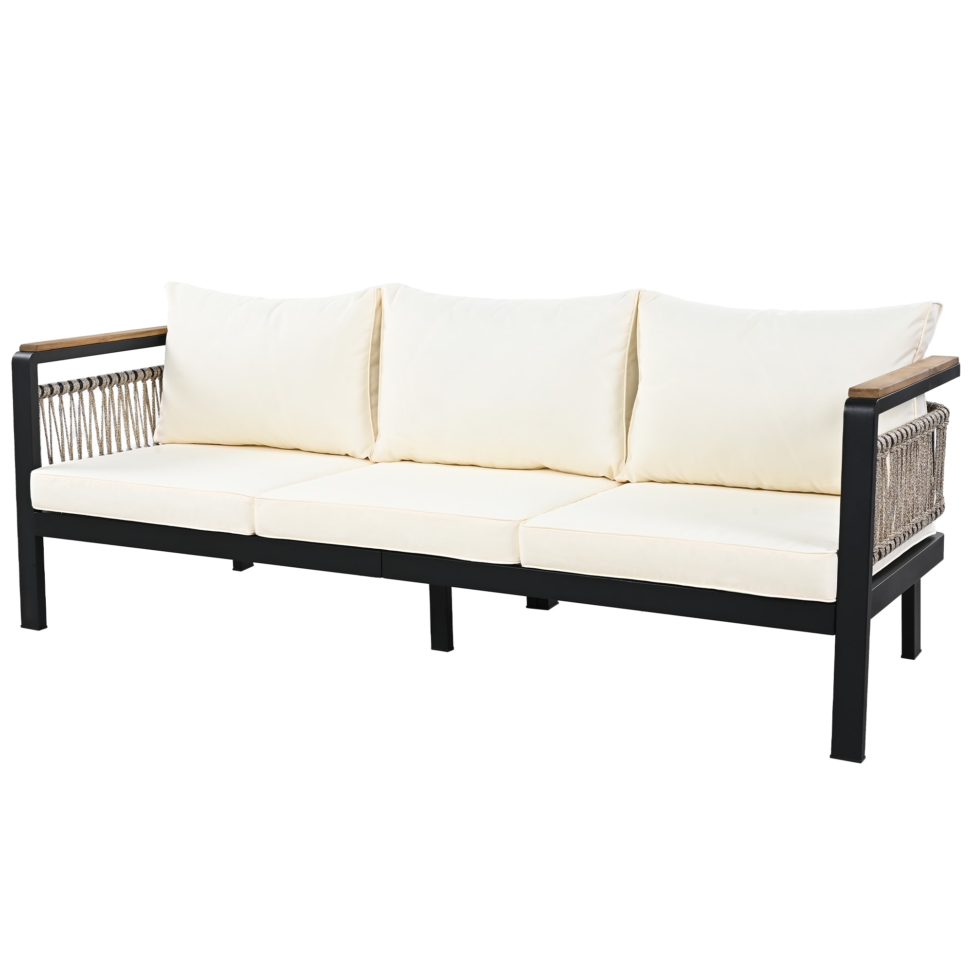 Black Steel 7-Piece Outdoor Dining Set with Cushions