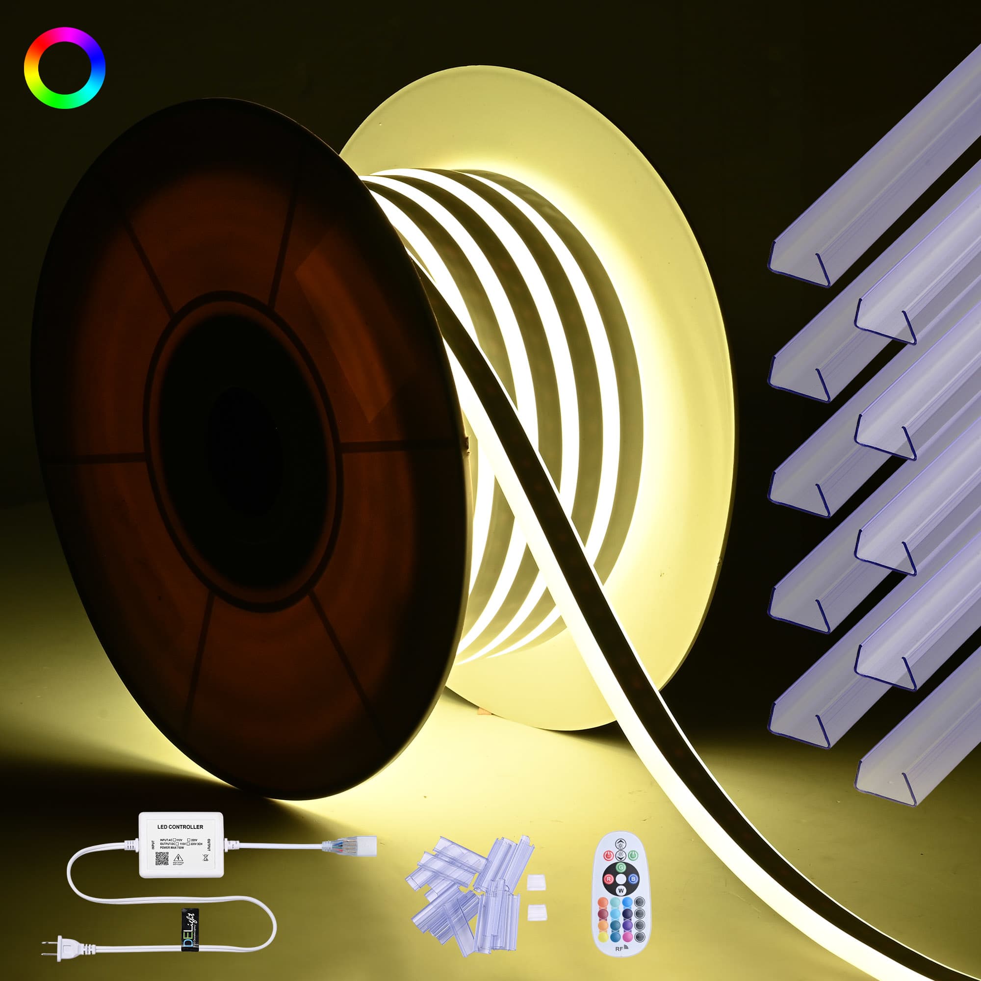 Yescom 11DSLSET3-50M-RGB-LO 50FT RGB LED Strip Neon Rope Lights APP Control w/ 10Pcs PVC Channel
