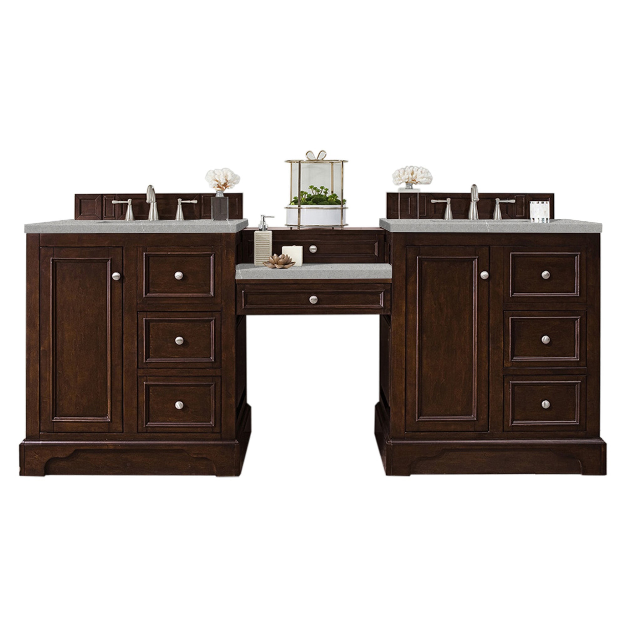 James Martin Vanities De Soto 82-in Burnished Mahogany Undermount Double Sink Bathroom Vanity with Eternal Serena Quartz Top (Fully Assembled)