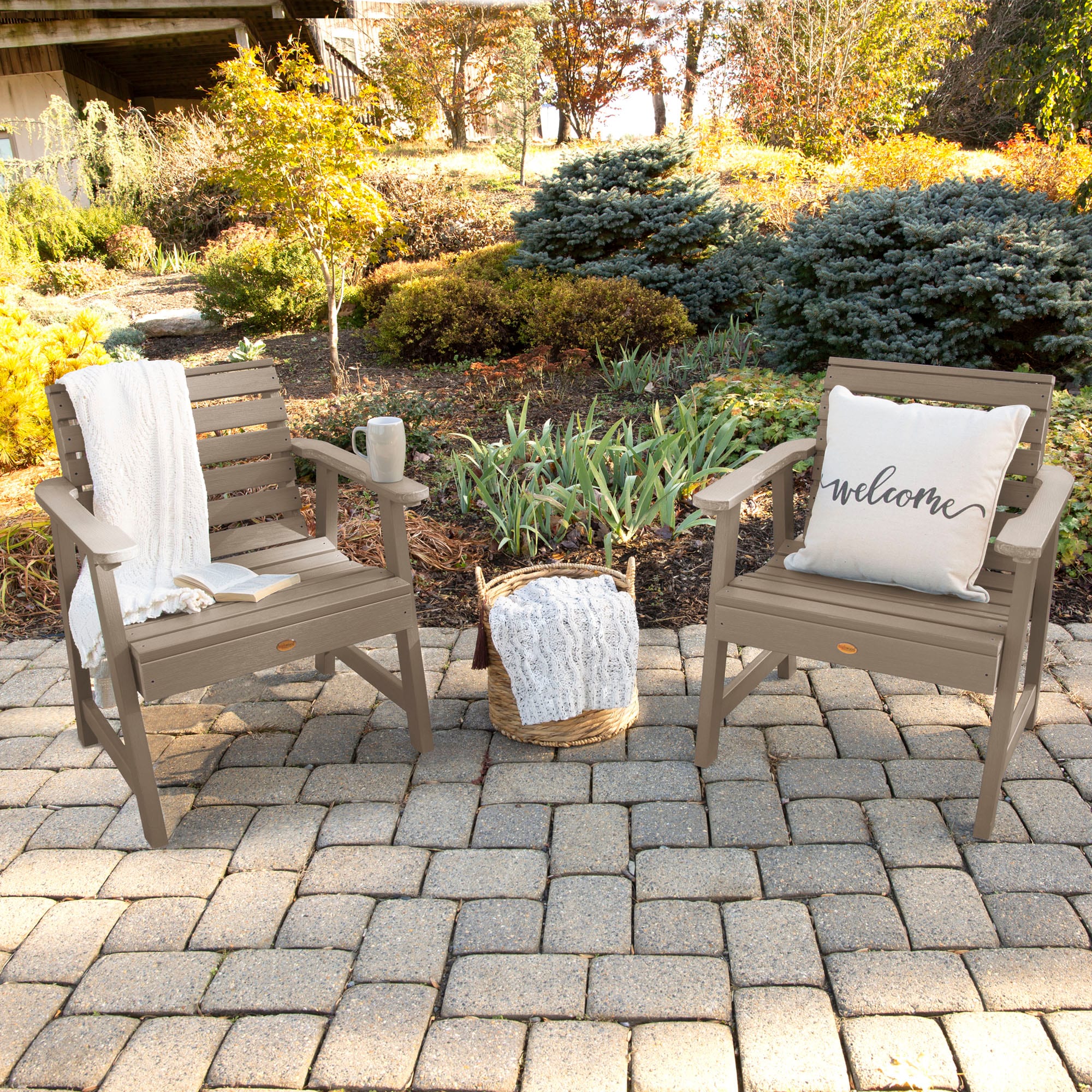 highwood AD-KITCHGW3-WBR The Weatherly Set of 2 Woodland Brown Poly-lumber Frame Stationary Balcony Chair with Slat Seat