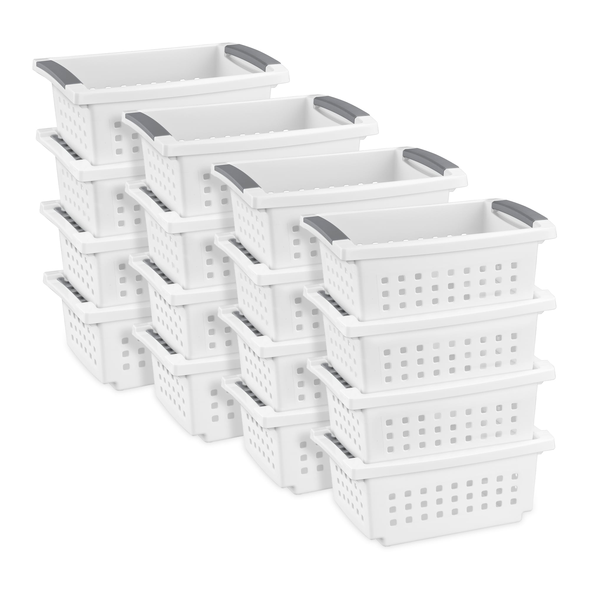 Sterilite 16608008 Small Stacking Basket with Titanium Accents White (16 Pack) #257922