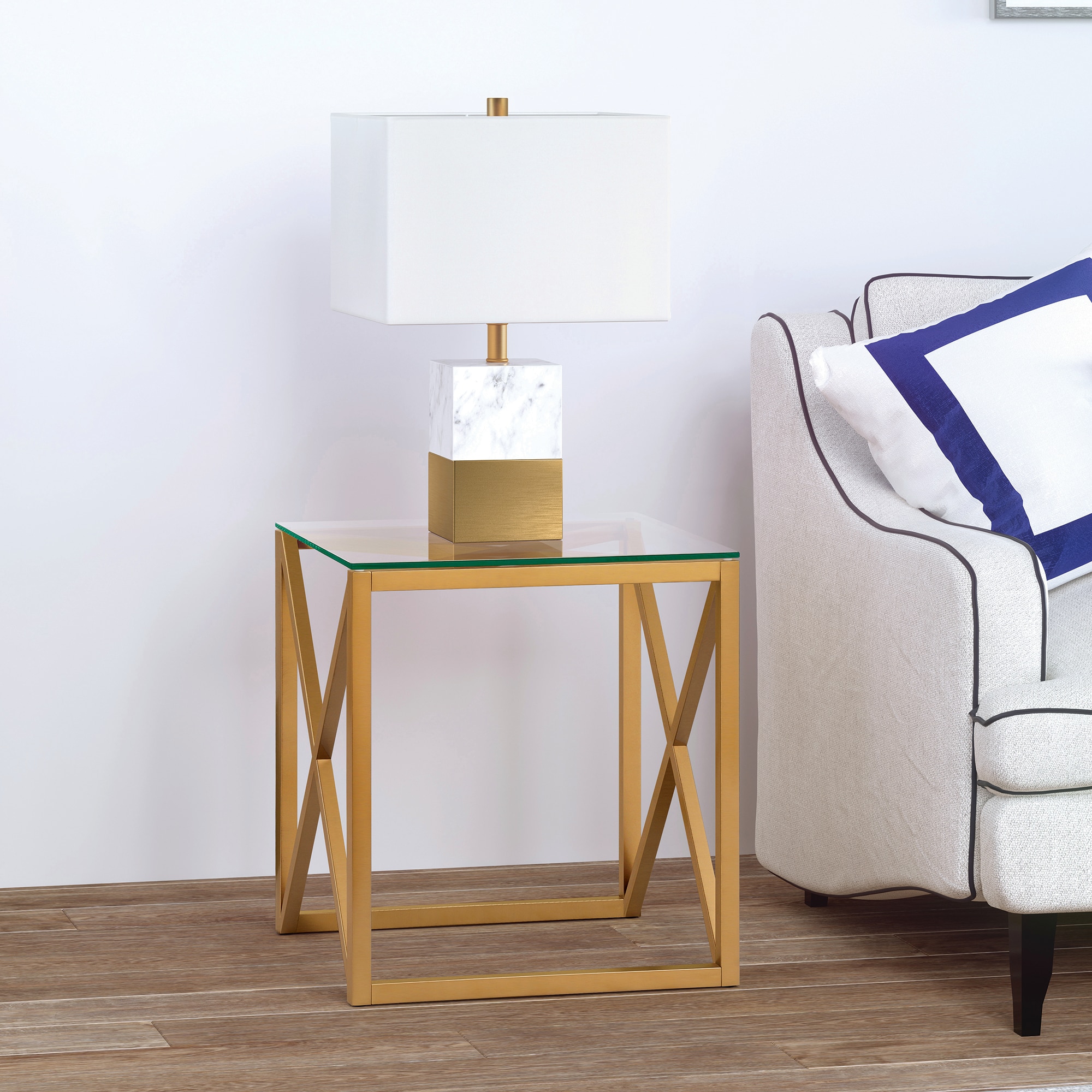 Hailey Home ST0102 Dixon 20-Inches W x 22-Inches H Gold Glass Square Glam End Table Assembly Required
