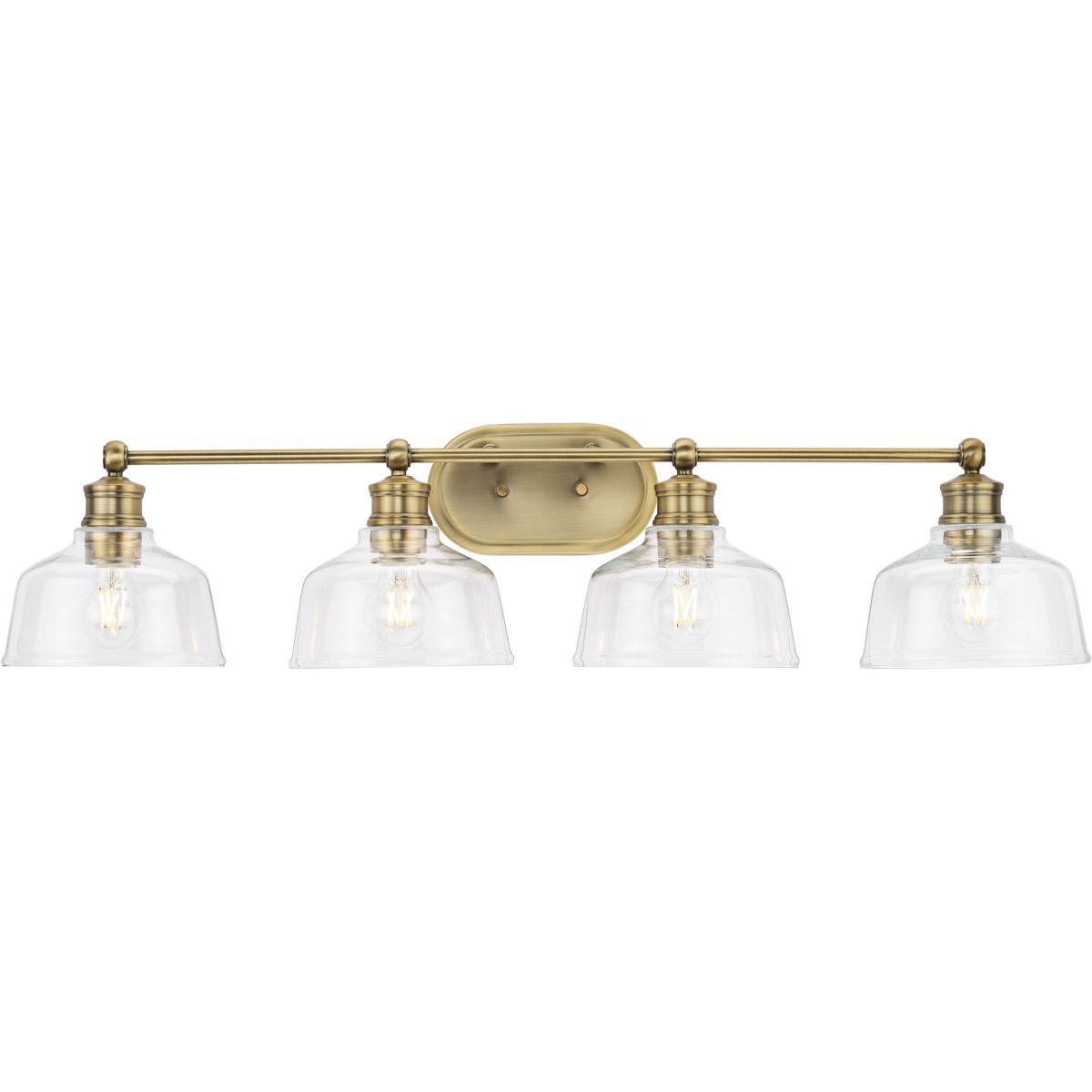 Singleton 36" Vintage Brass 4-Light Vanity Fixture with Clear Glass Shades