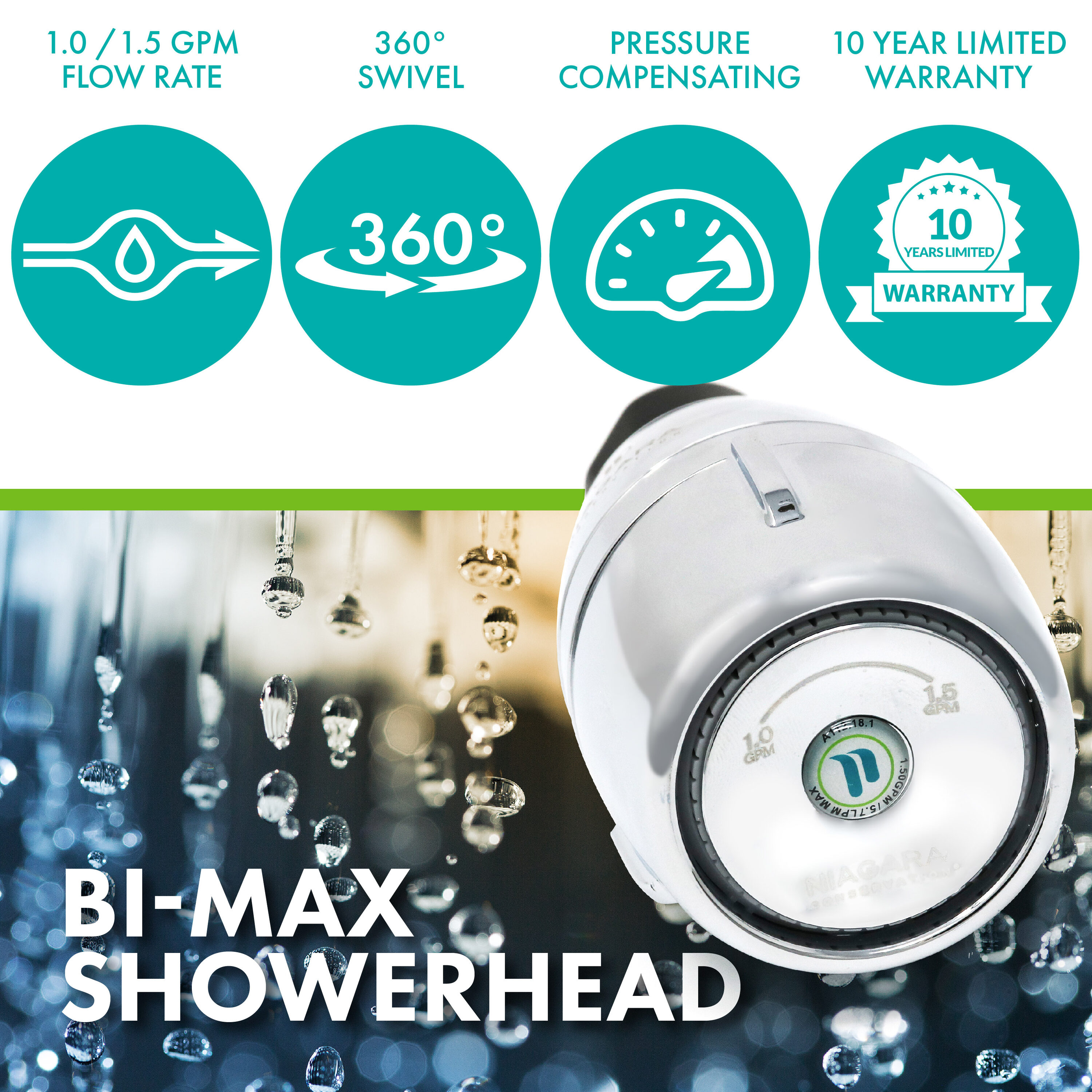 Niagara Chrome Small Wall Mount Adjustable Shower Head