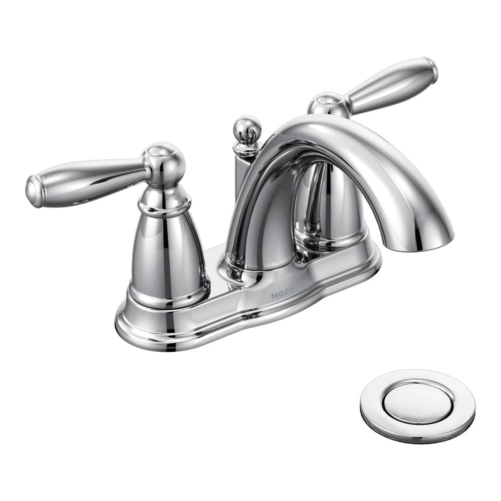 Moen Brantford Chrome 2-handle 4-in centerset WaterSense Low-arc Bathroom Sink Faucet with Drain