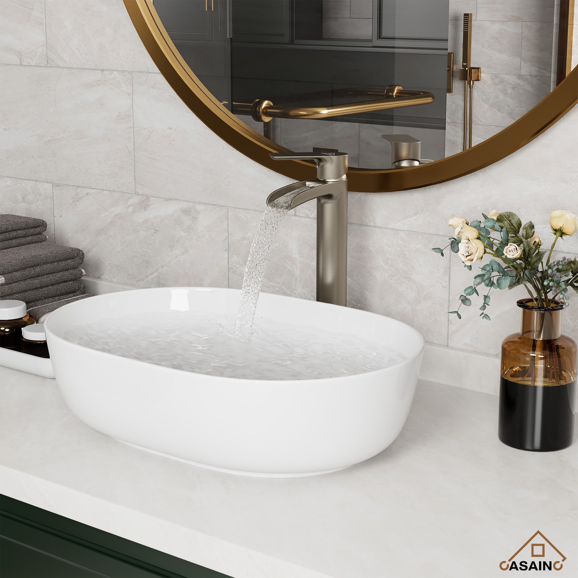 CASAINC YT-72BN-H Brushed Nickel Single hole 1-handle Mid-arc Residential Handle Bathroom Sink Faucet