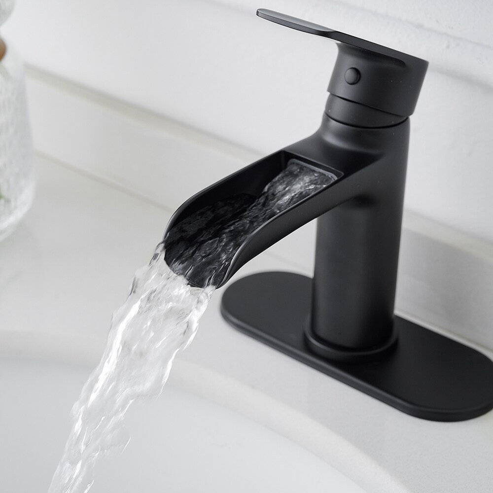 BWE Matte Black Single Hole 1-Handle Bathroom Sink Faucet with Drain ...