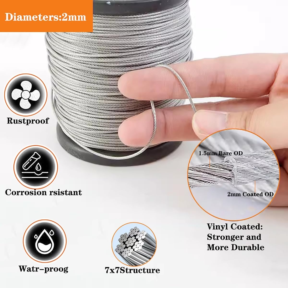 Etokfoks  Wire Rope Kit 1 16 inch 165ft Vinyl Coated Stainless Steel Cable with M4 Turnbuckles for Trellis