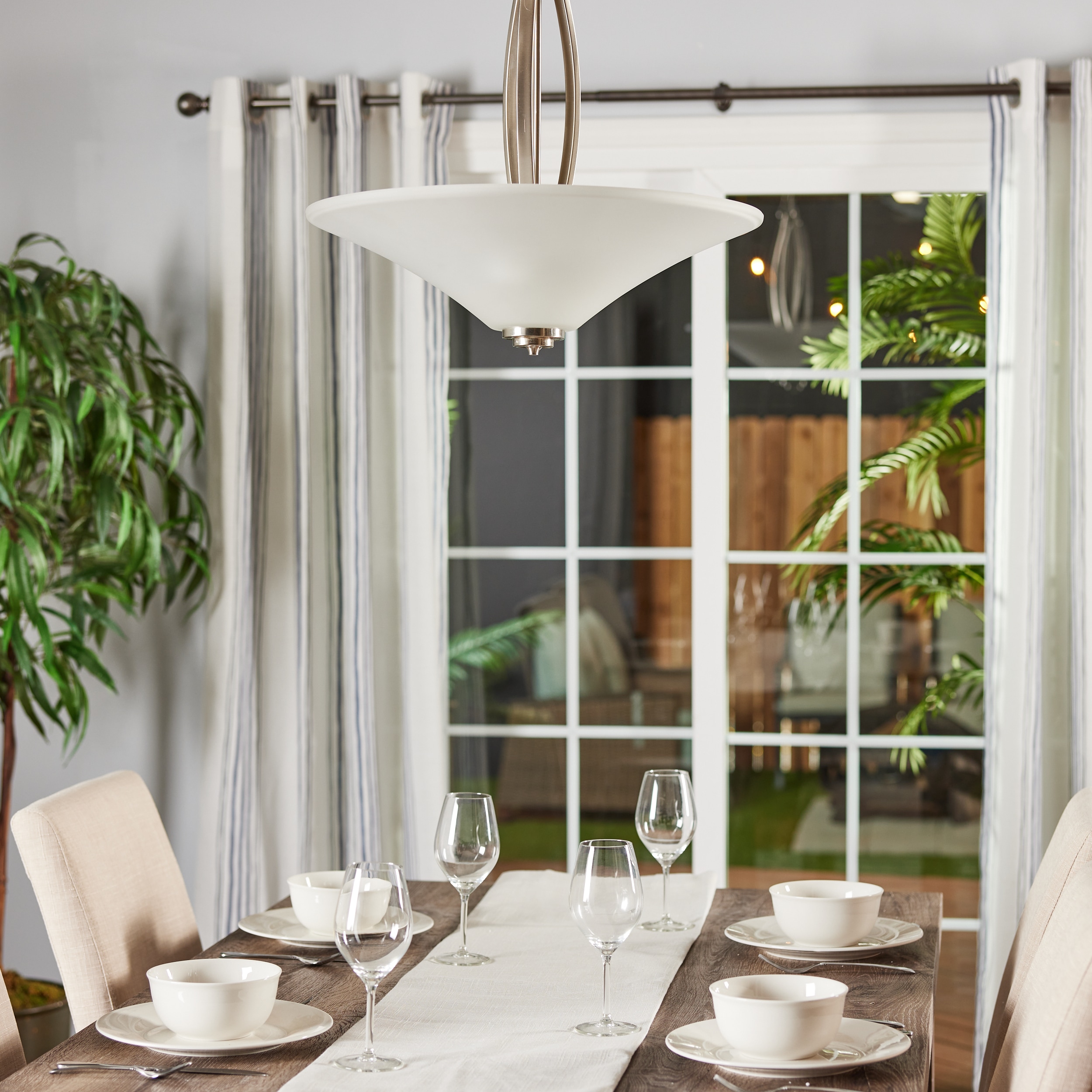 Transitional Metcalf 3-Light Indoor Pendant in Brushed Nickel with Satin Etched Glass