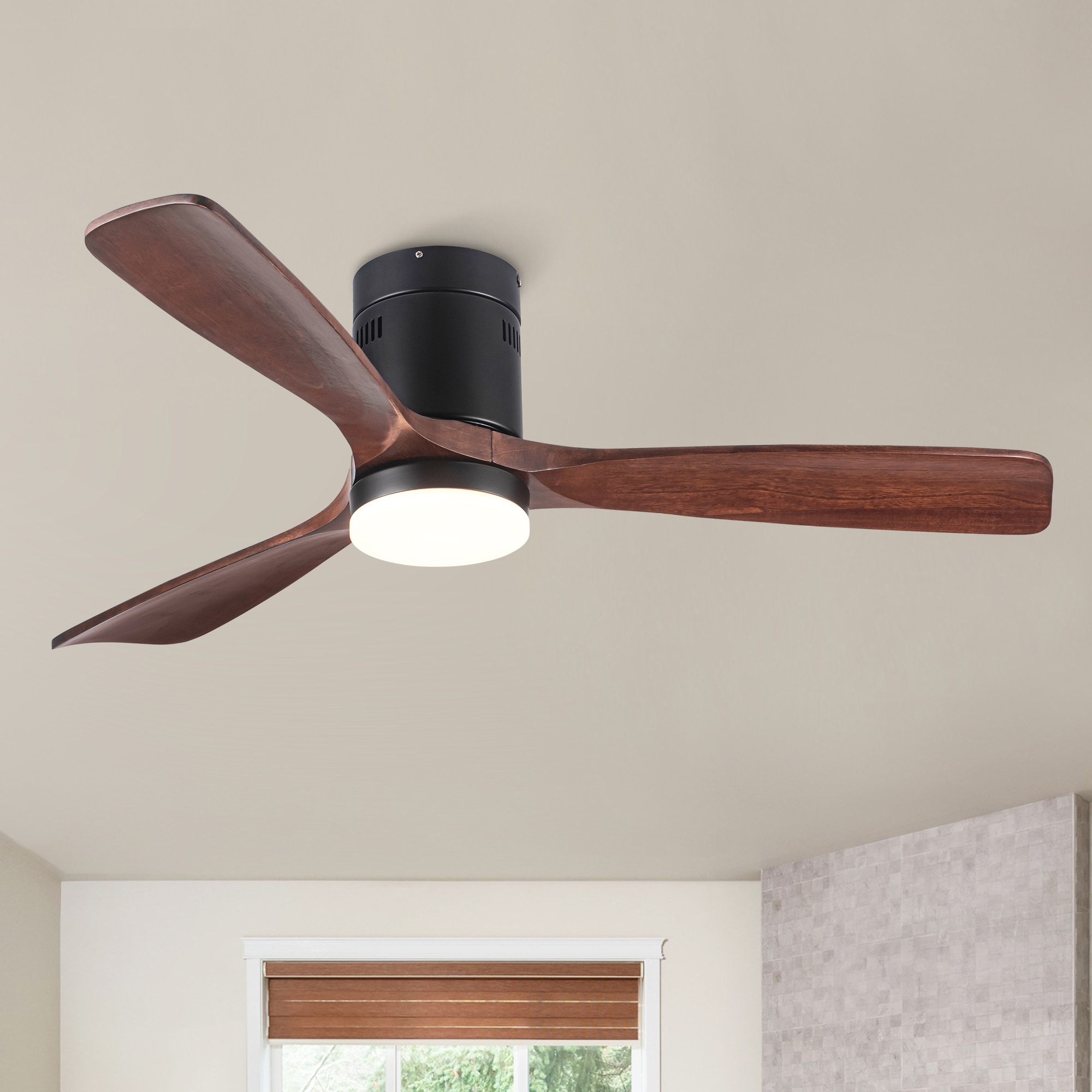 ExBrite DICF0036 52-in Color-Changing Integrated LED Flush Mount Matte Black with Ceiling Fan With Light - Remote Included ( 3 -Blade )
