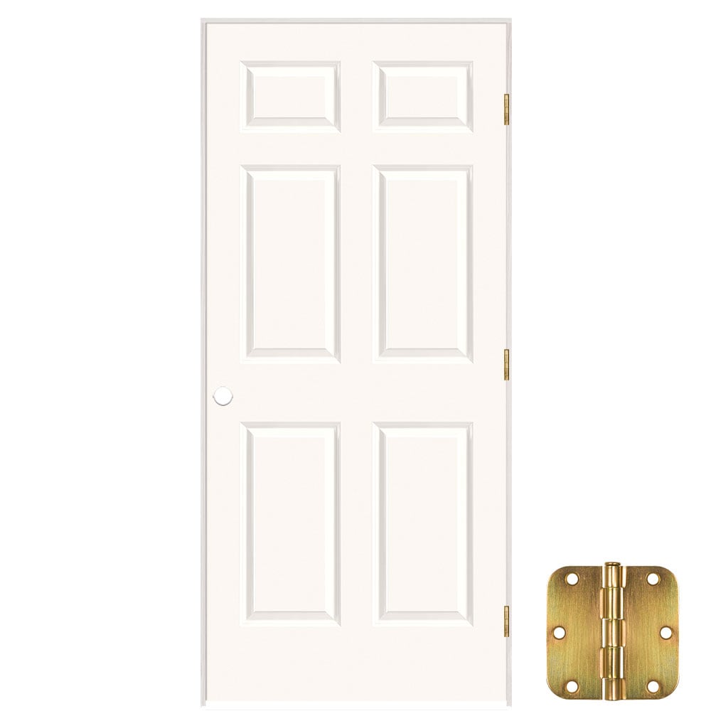 Masonite 641405 36-in x 80-in Snowstorm Solid core 6-panel Left hand Smooth Prefinished Molded composite Flat Jamb Single Prehung Interior Door