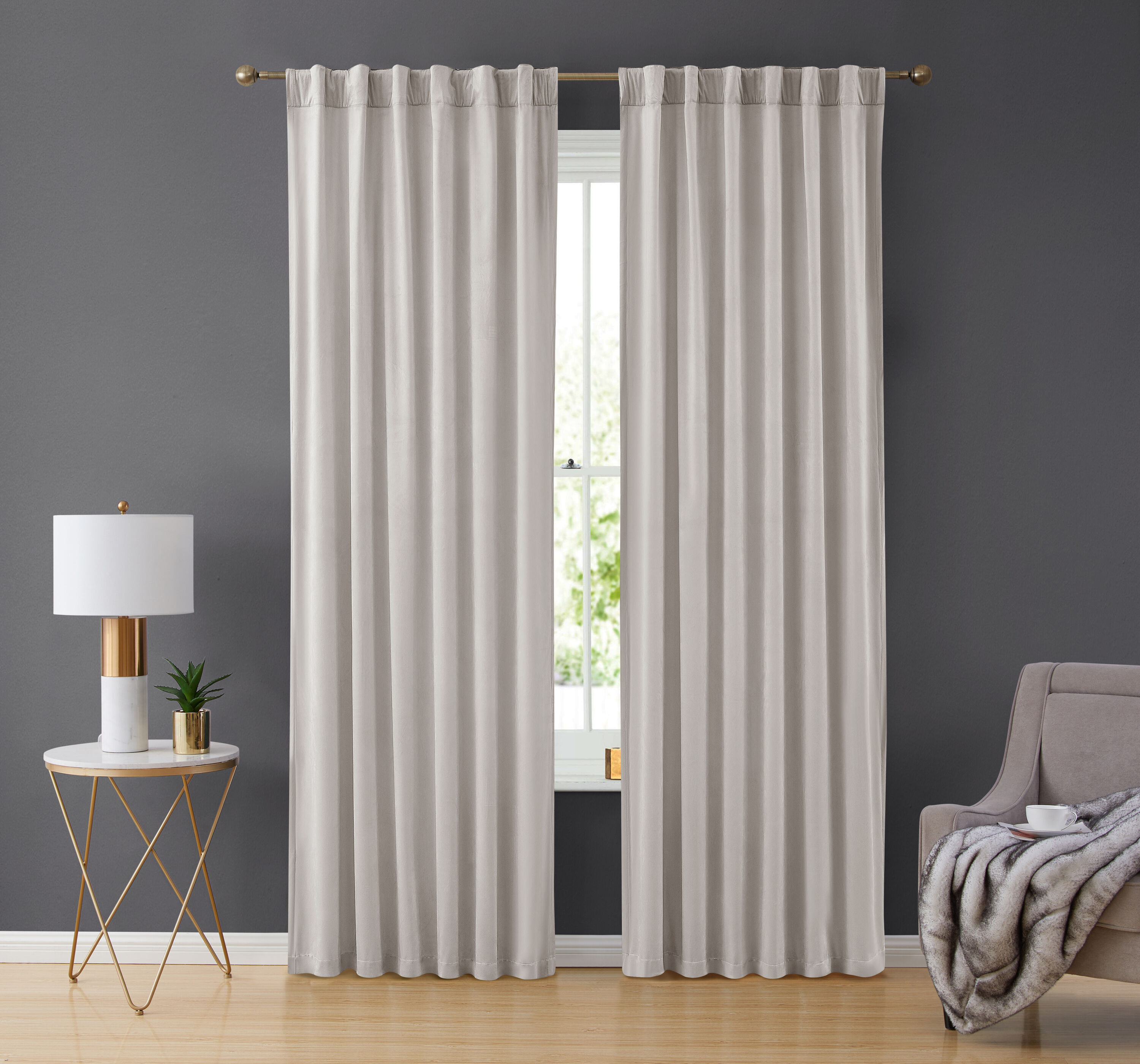 HLC.me LPZ-63LTGRY 63-Inches Light Grey Light filtering Rod pocket Curtain panel pair