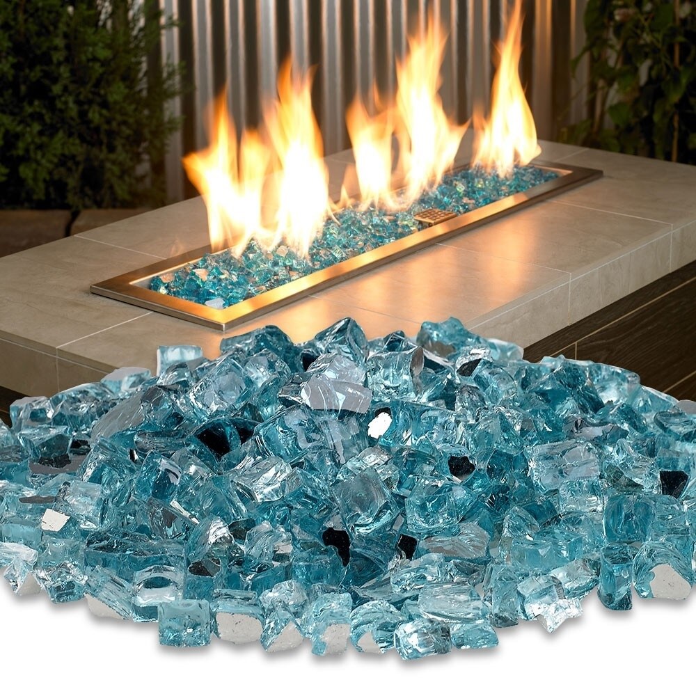 Sky Blue Reflective Fire Pit Glass, 10 lbs