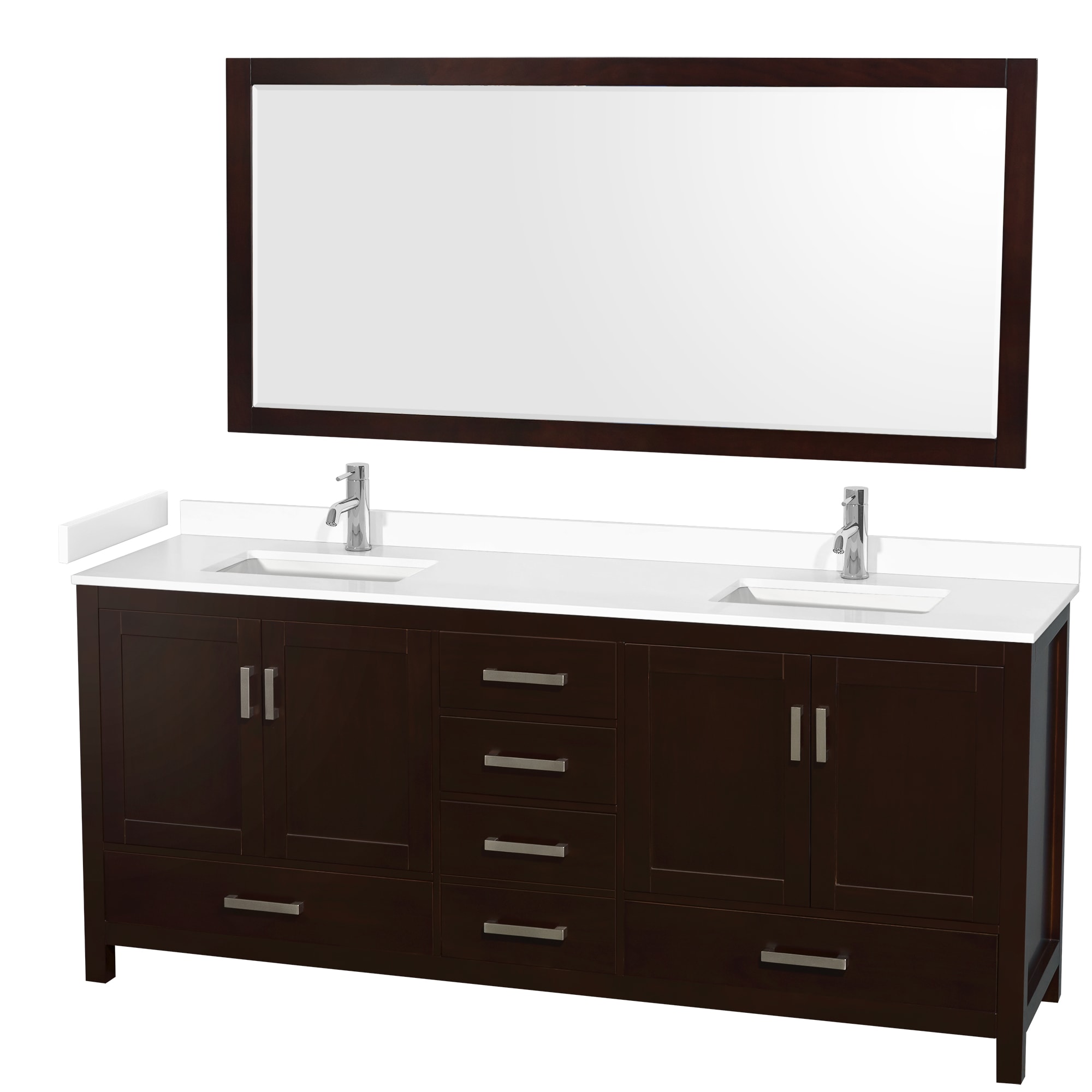 Wyndham Collection WCS141480DESWCUNSM70 Sheffield 80-in Espresso with Brushed Chrome Trim Undermount Double sink Bathroom Vanity with White Cultured Marble Cultured marble Top (Mirror Included)