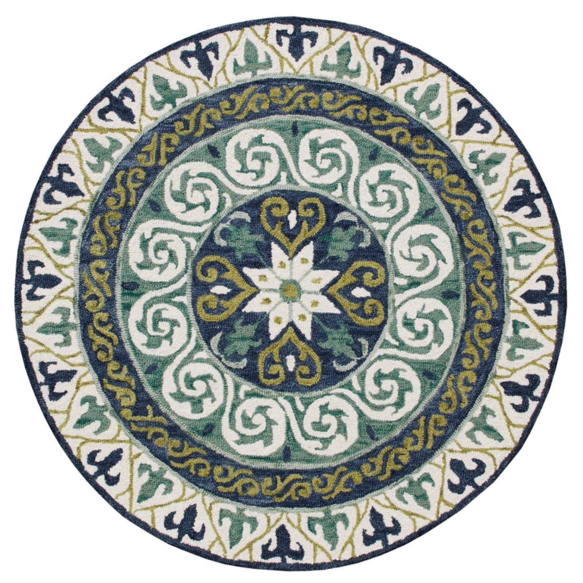 Handmade 5' Round Blue Wool and Viscose Medallion Rug