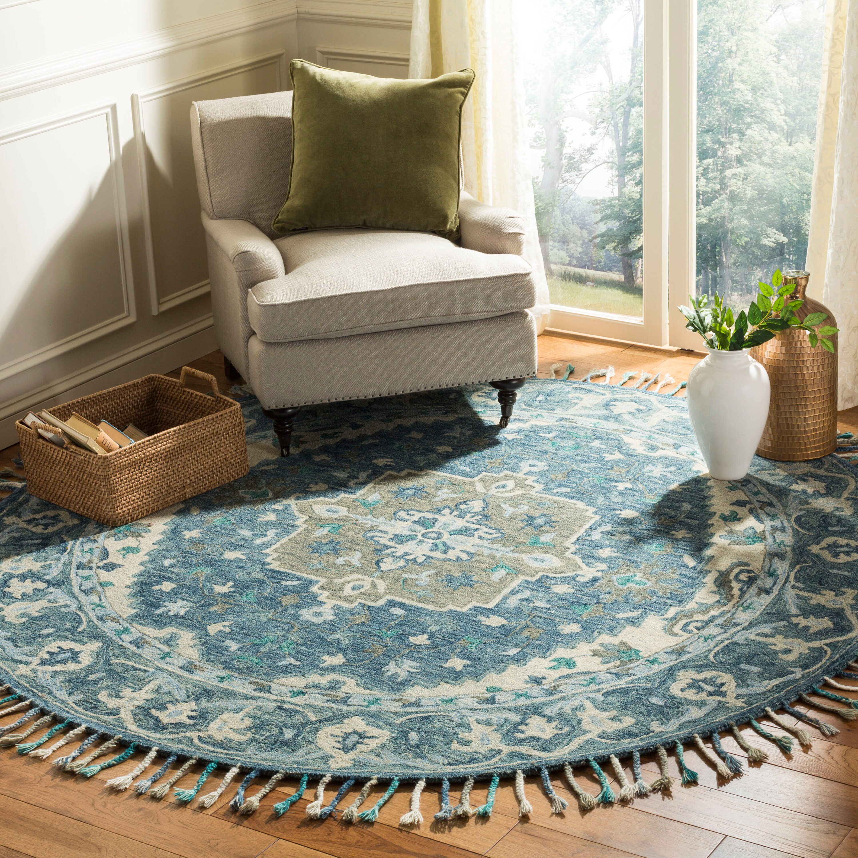  Aspen 230 Dark Blue/Gray Traditional 7ft x 7ft Round Rug