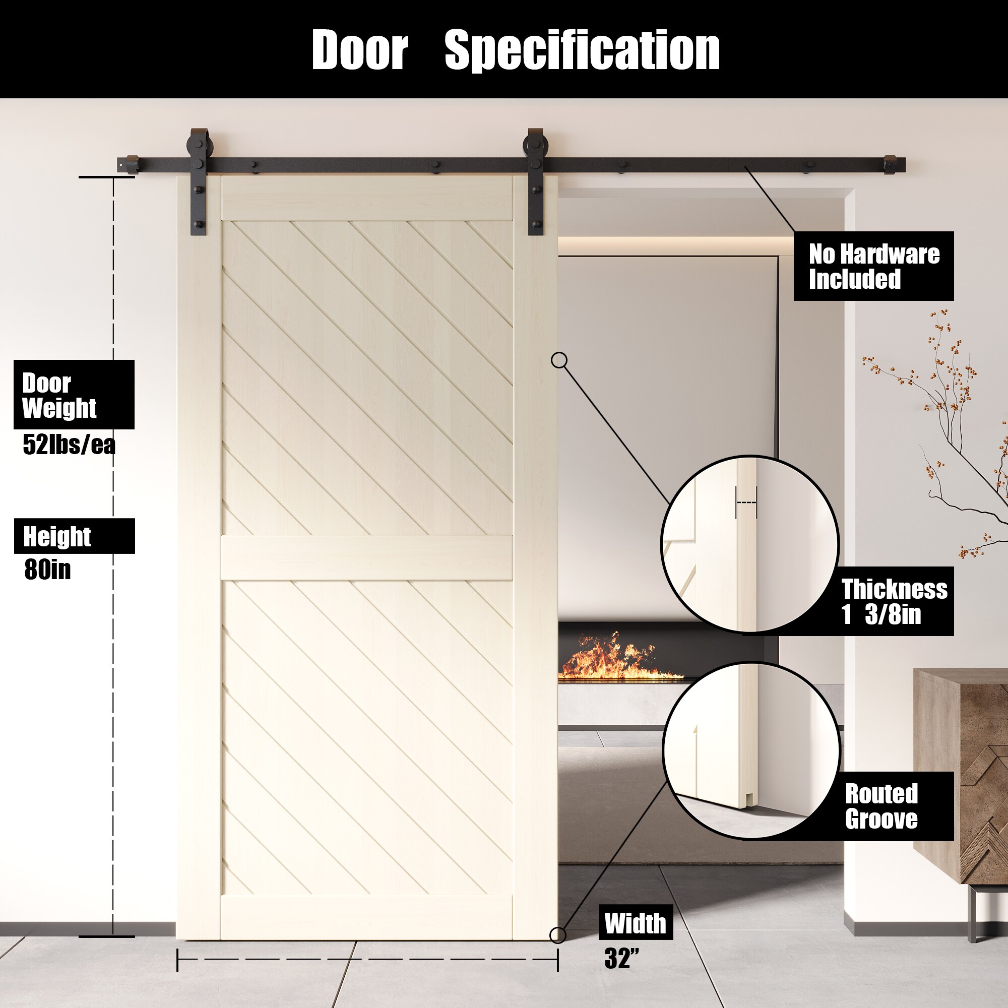 HOMACER XT2-3280-TG Barn-Doors - View #2