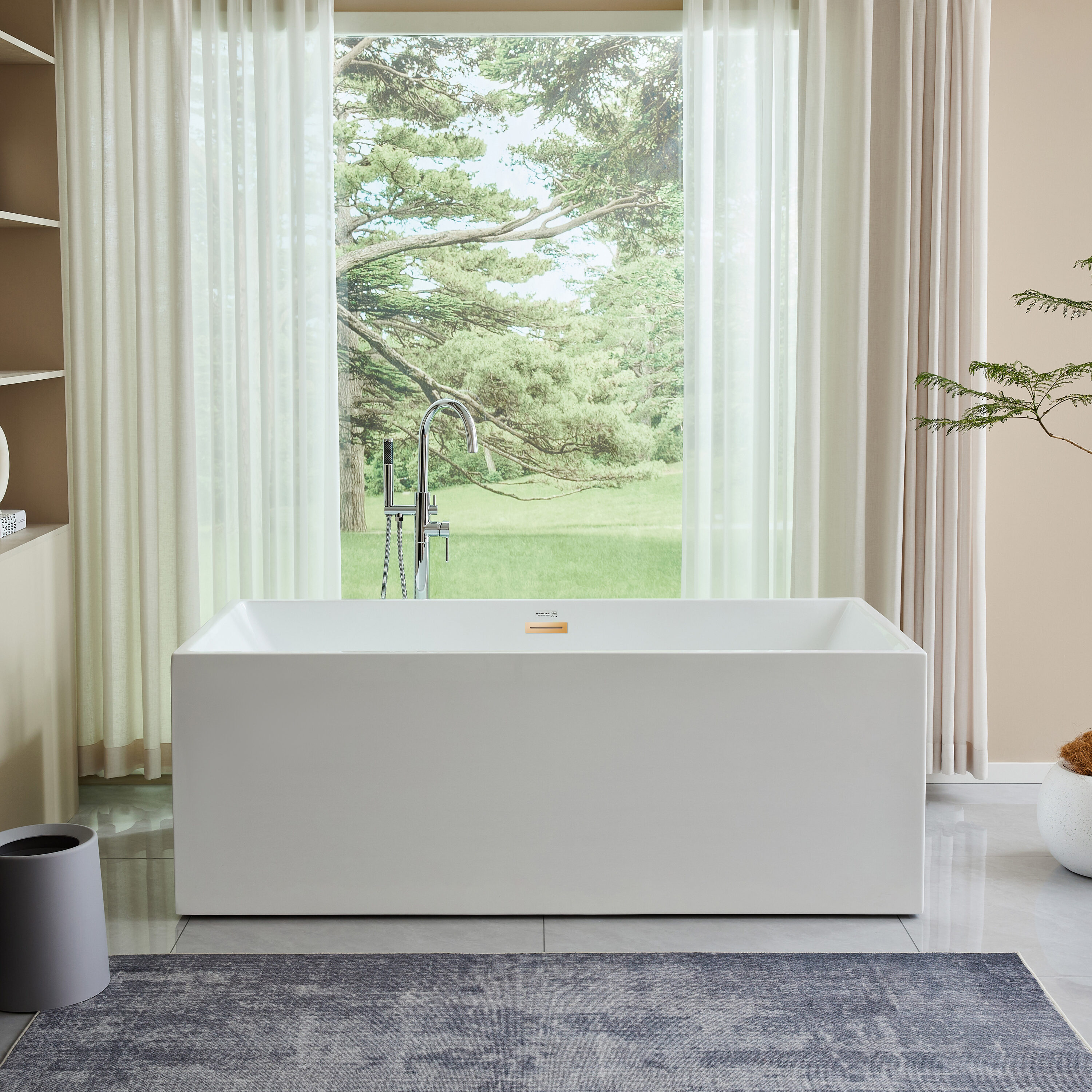 Vanity Art VA6813B-L-TG 32-in x 67-in White/Titanium Gold Acrylic Rectangular Freestanding Soaking bathtub ( Center Drain )