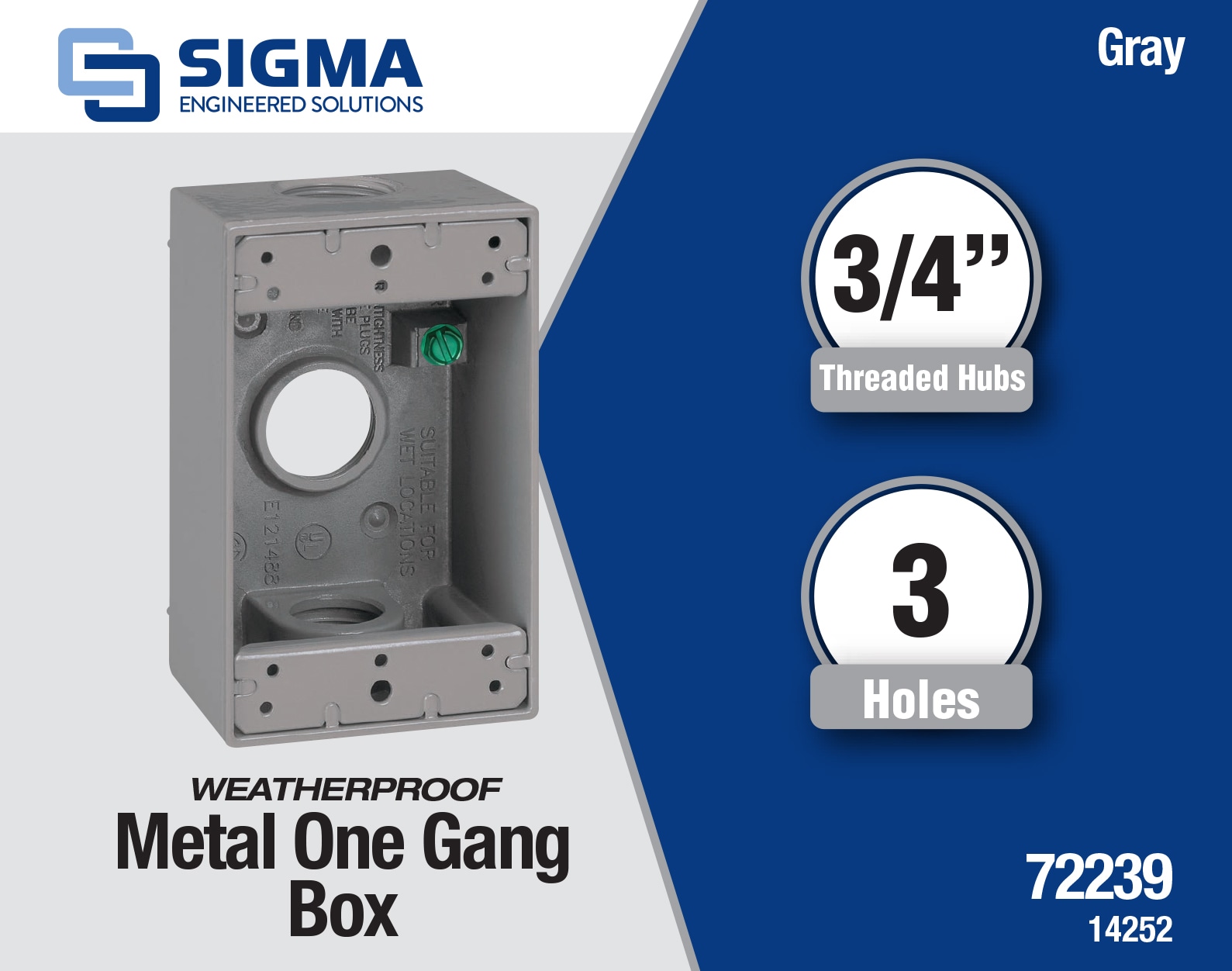 Sigma 14252 1 Gang Gray Rectangle Weatherproof Outlet Box