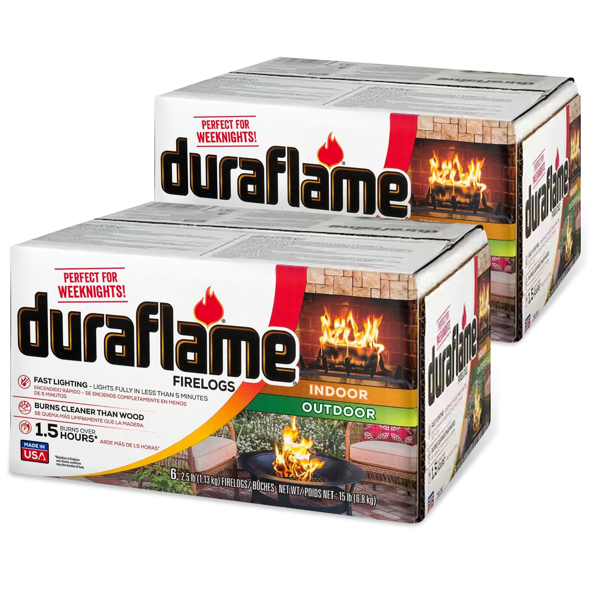 Duraflame 2.5-lb 1.5-Hour Burn Indoor/Outdoor Firelog (12-Count) - Perfect Fire-Log Substitute for Your Fireplace Great for a Campfire Chimney-Safe Easy to Use Fast Lighting with Starter (2 Items) #00625K1