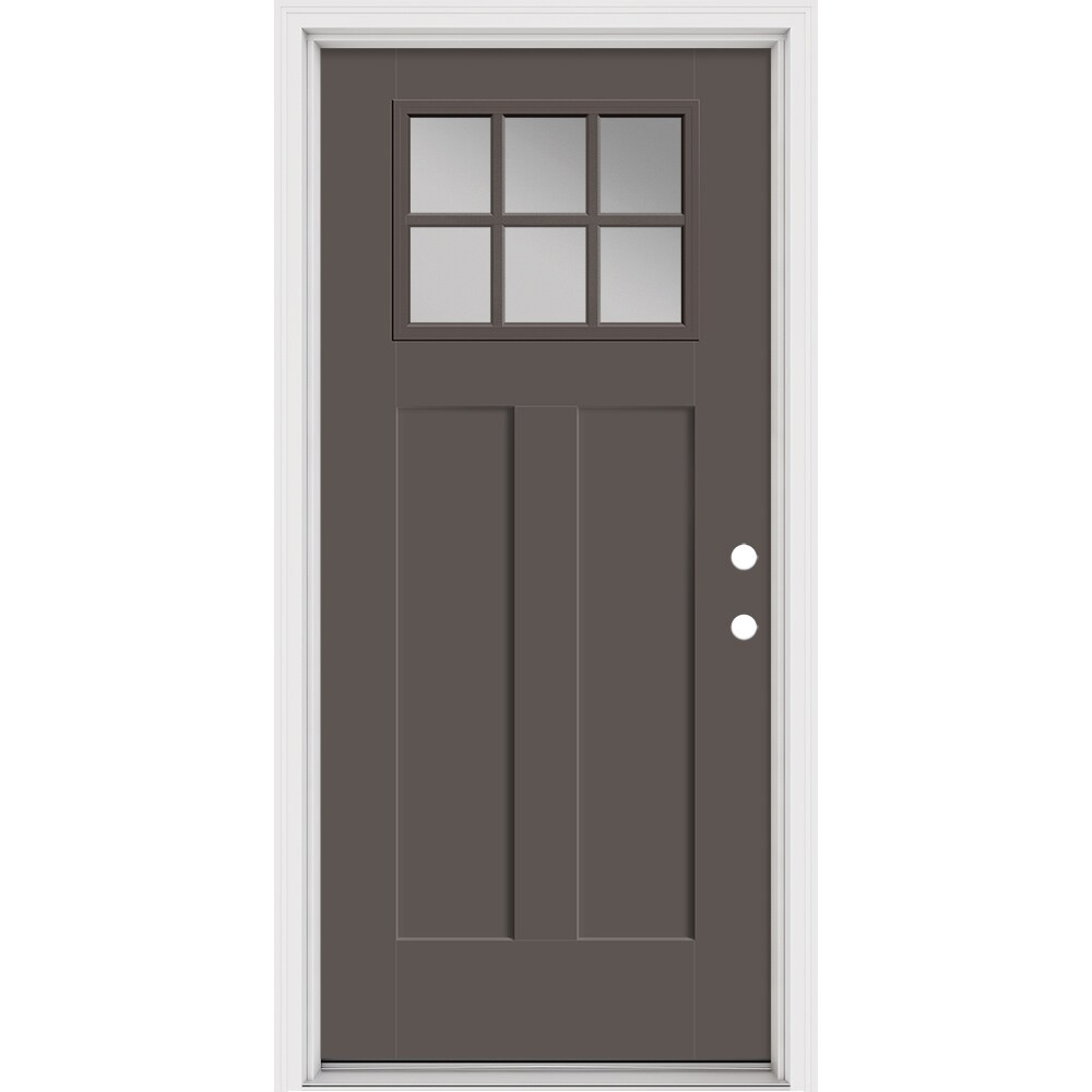 Masonite 897691 36-in x 80-in x 4-9/16-in Fiberglass Craftsman Left-hand inswing Timber Gray Painted Prehung Front Door with Brickmould Insulating core with Grilles