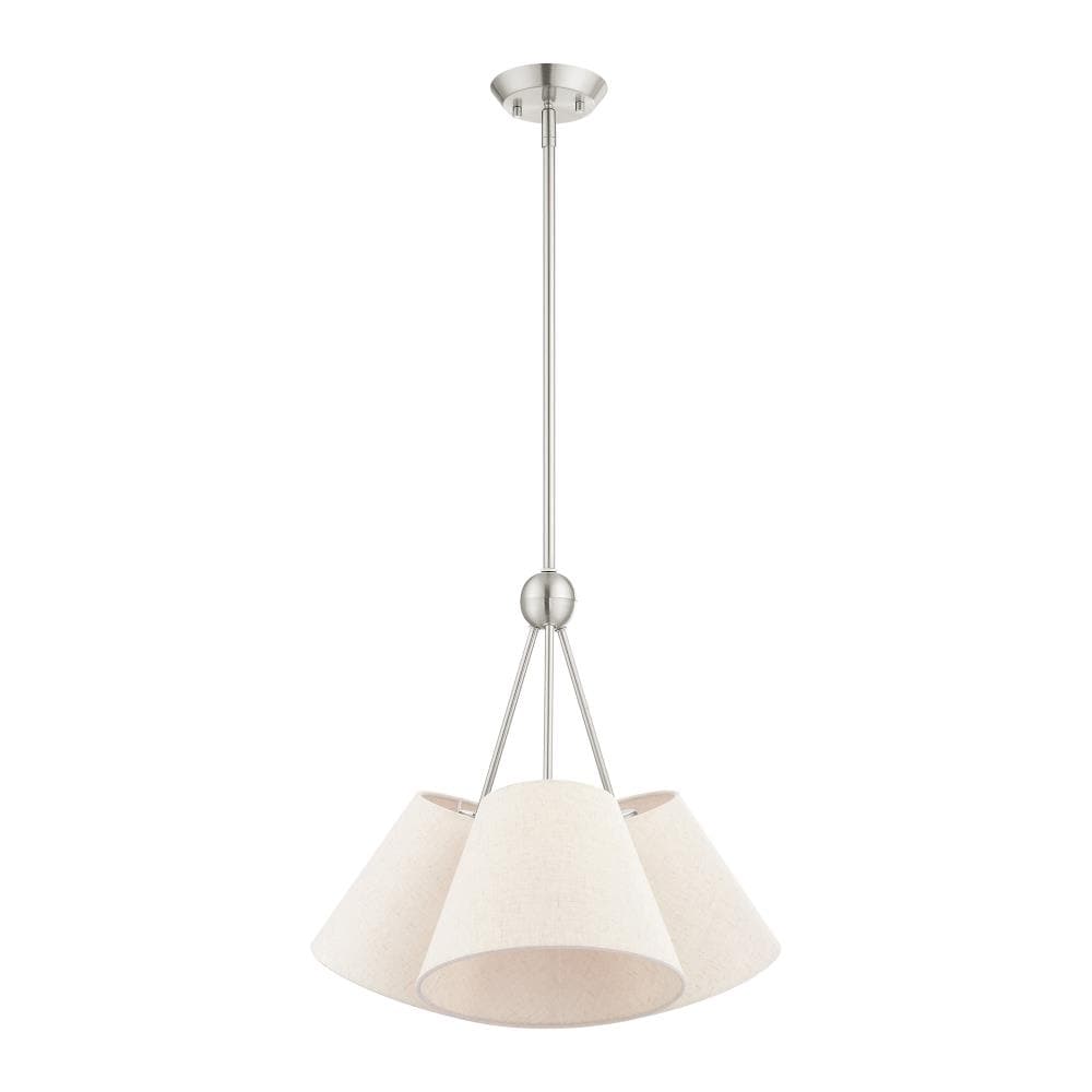 Brushed Nickel and Crystal 3-Light Chandelier with Oatmeal Shade