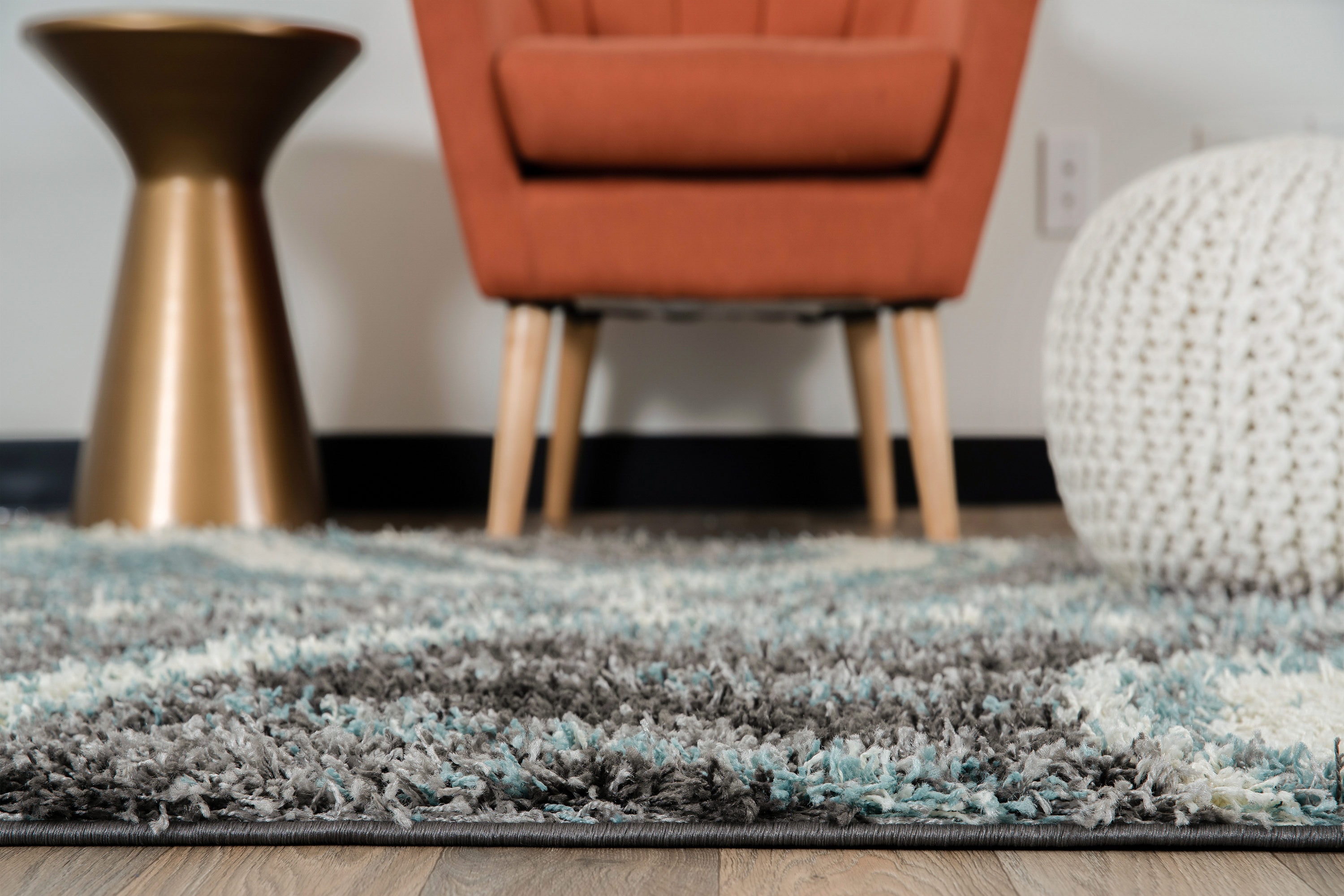 Blue and Gray Abstract Shag 5' x 7' Area Rug