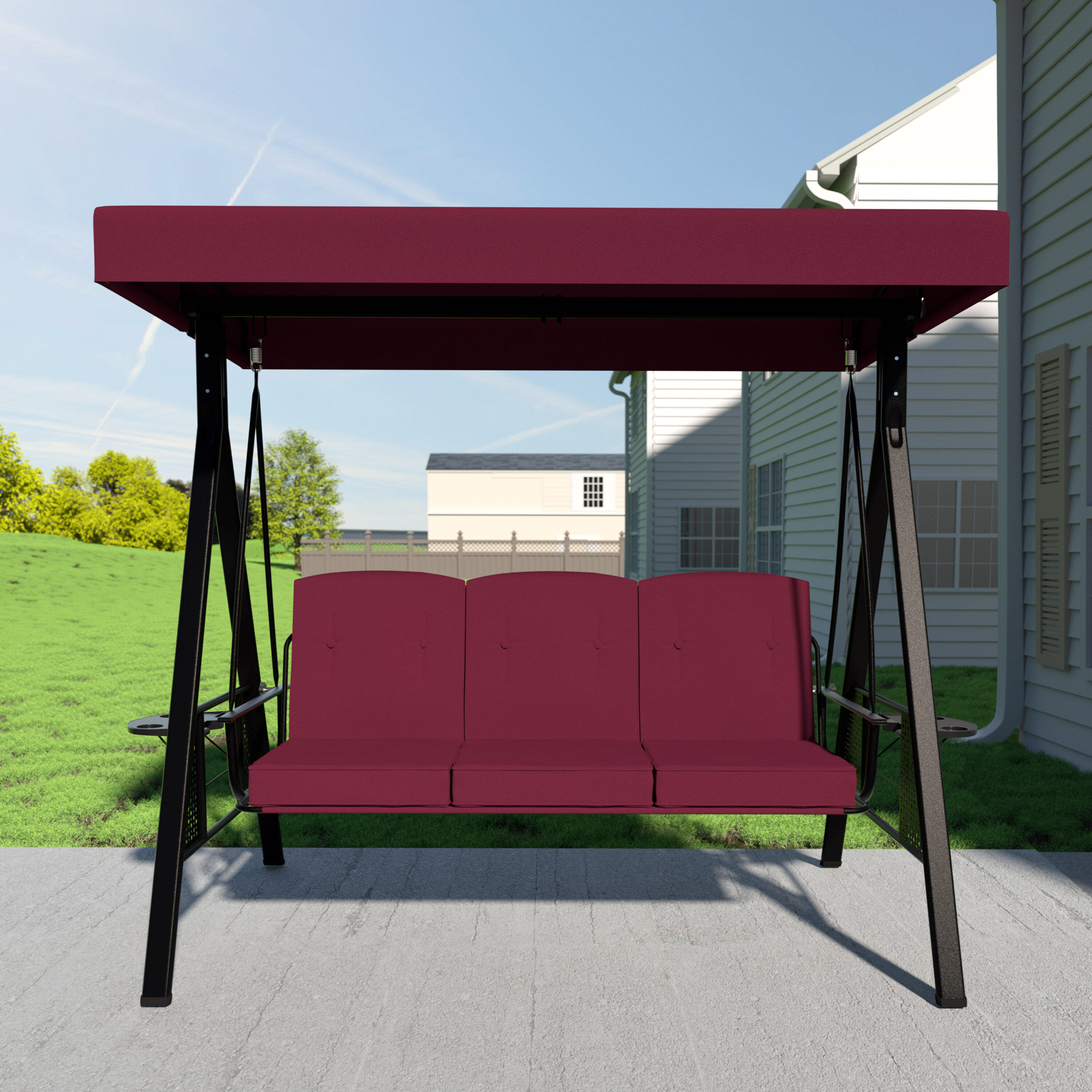 VEIKOUS Included side trays 3 person Wine Red Steel Outdoor Swing PG0210 02 19RE at Lowes