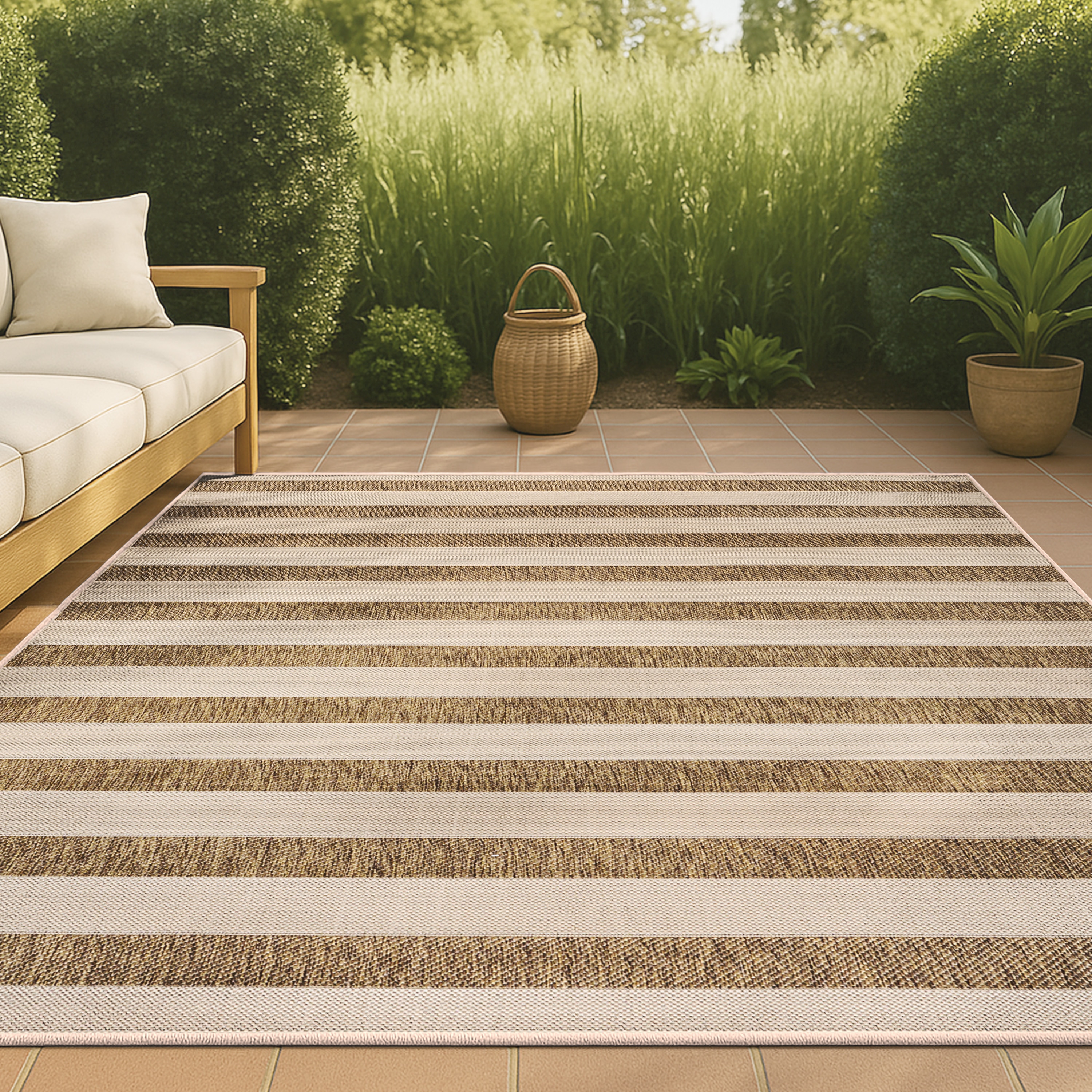 JONATHAN  Y SMB112A-5 Santa Monica Aveiro 5 x 8 (ft) Loomed Polypropylene Beige/Brown Rectangular Indoor/Outdoor Stripe Coastal Area rug