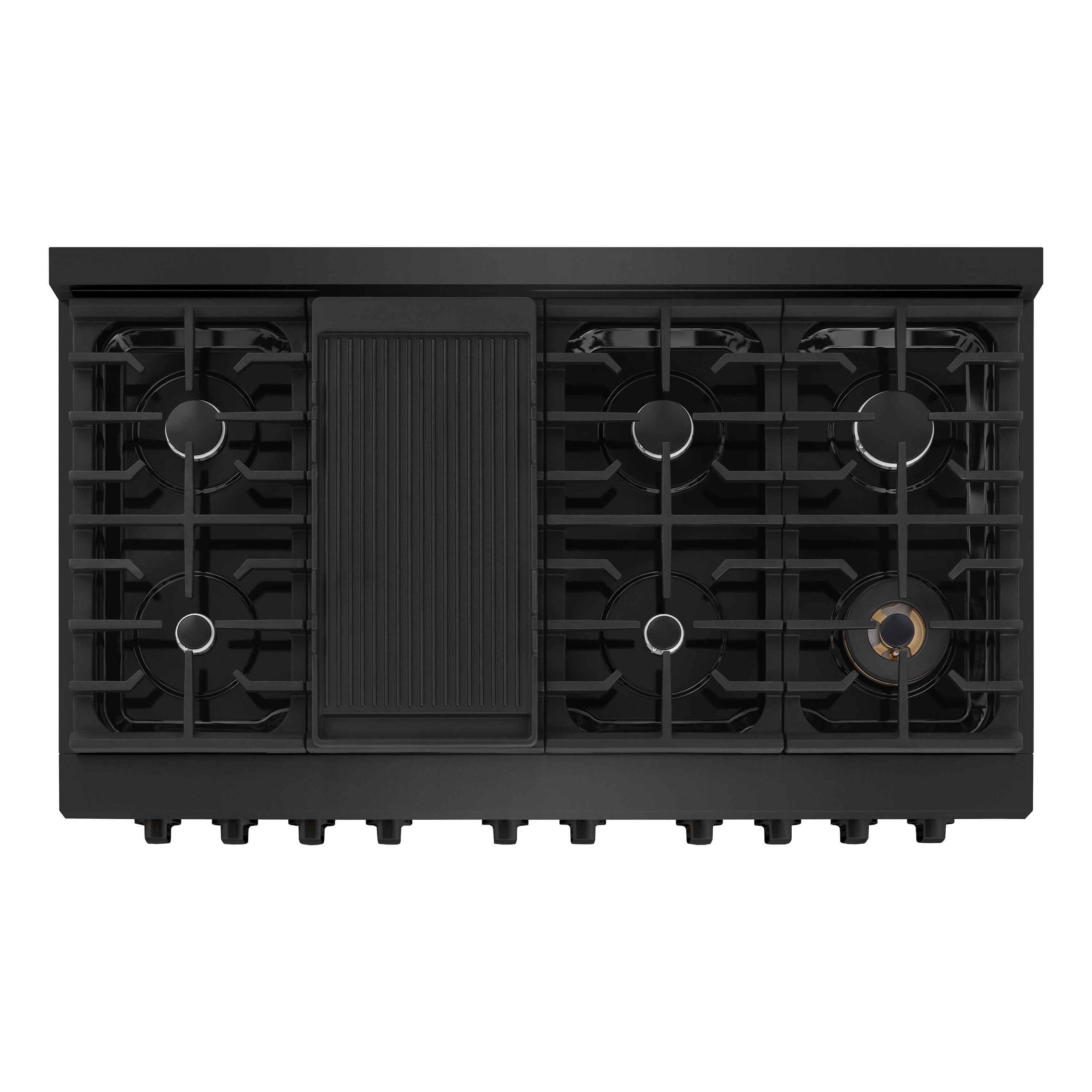 48" Black Stainless Steel Double Oven Gas Range with Griddle