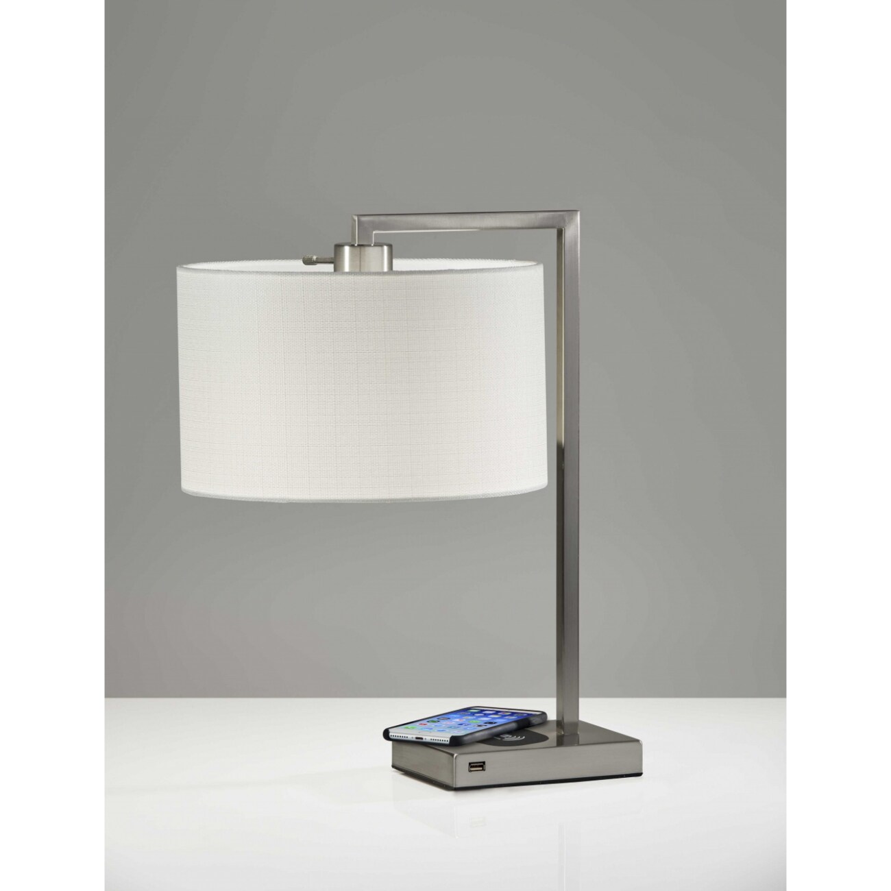 HomeRoots 4000372684 21.25-in Brushed Steel Rotary Socket Table Lamp with Fabric Shade