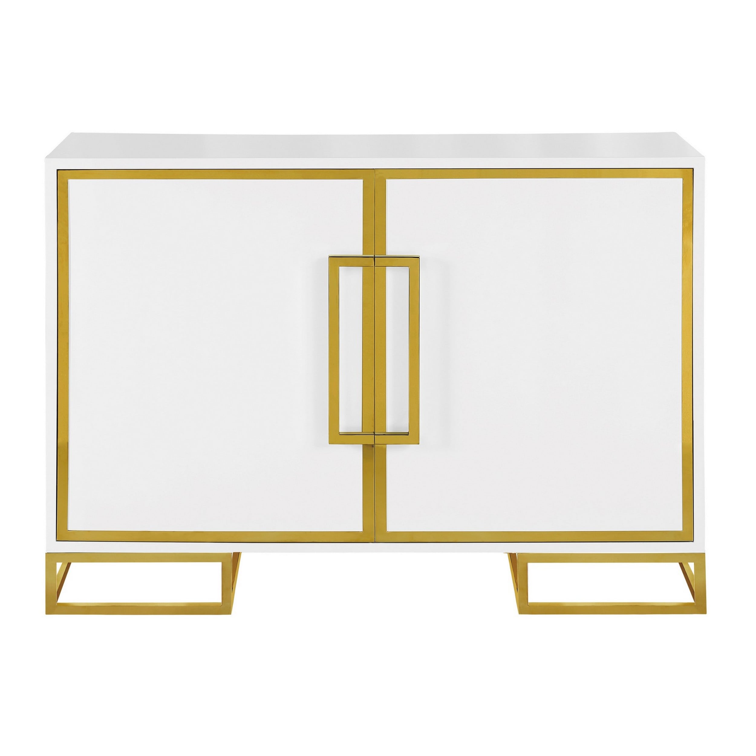 48 Inch White and Gold Composite Wood Office Cabinet with Adjustable Shelving