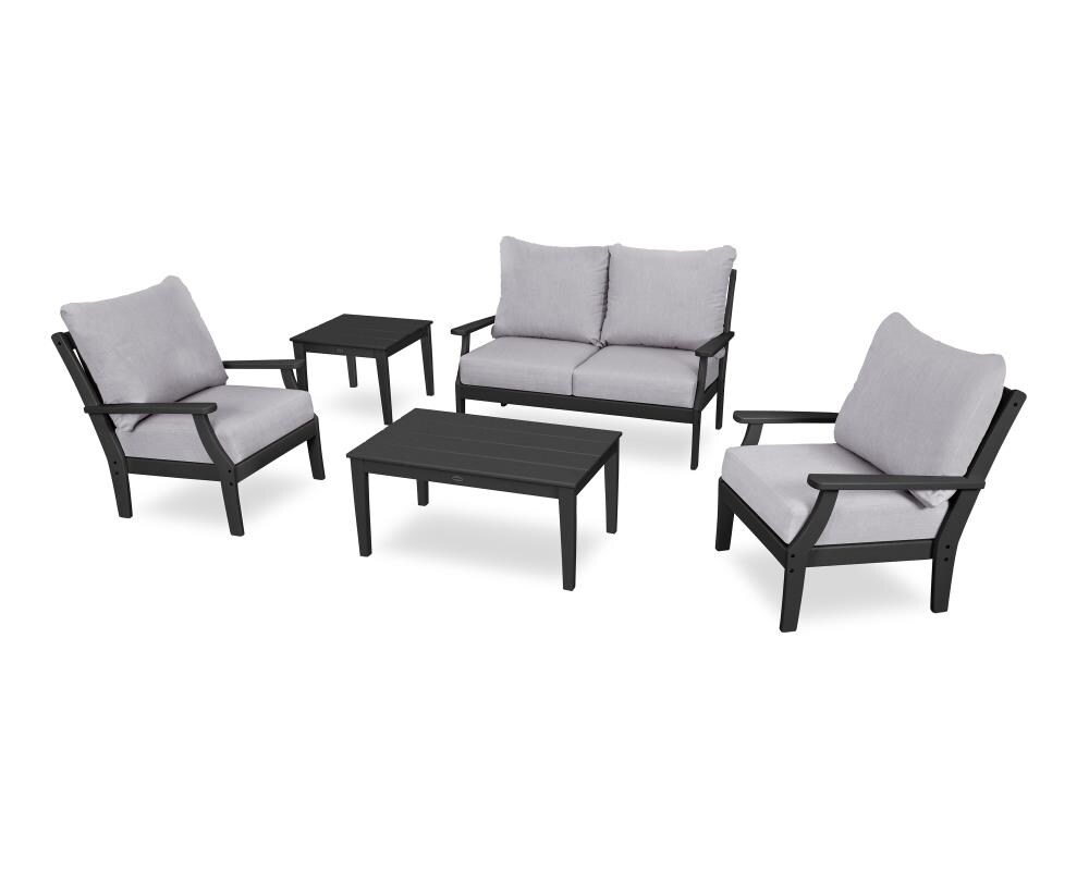 POLYWOOD PWS487-2-BL5402 Braxton 5-Piece Patio Conversation Set with Sunbrella Cushions