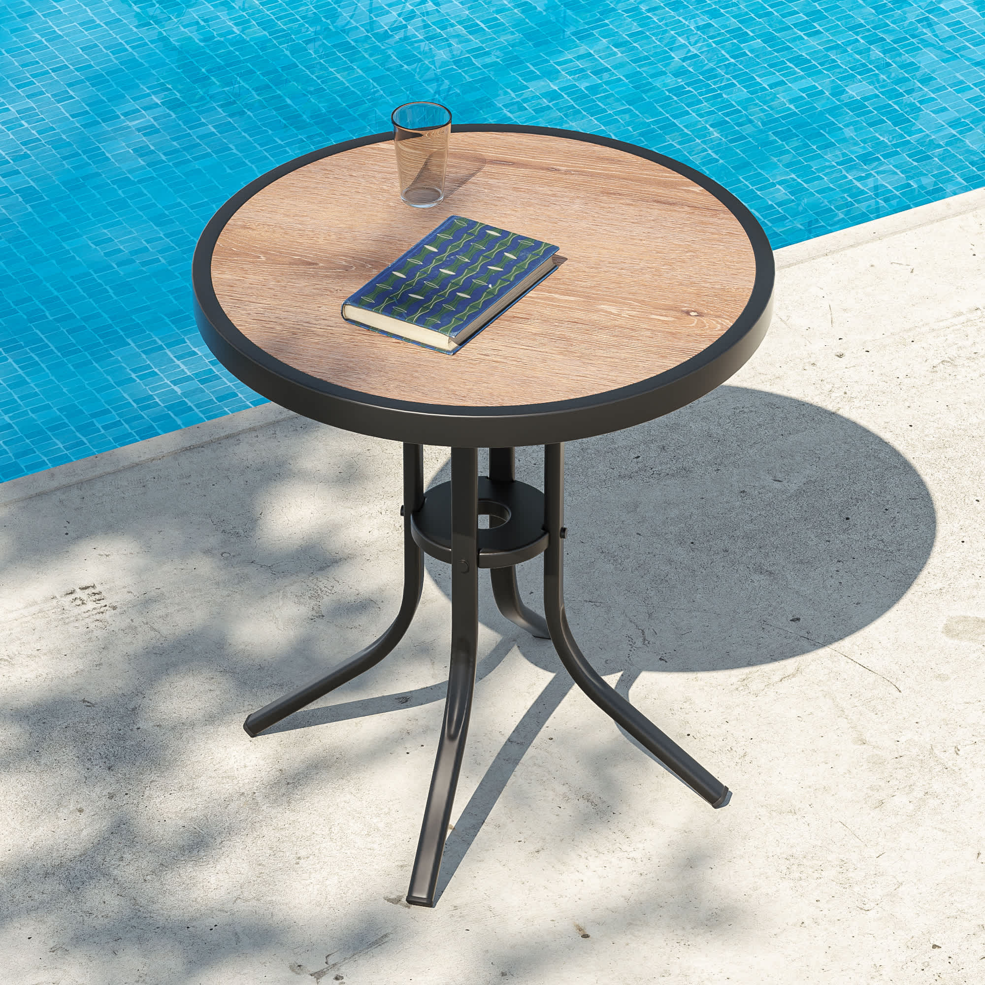 Aok Garden LWP-PT-43-PDC 17X17'' Round Brown Wicker Patio Table with Glass table top