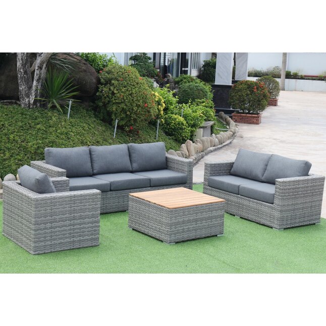 Teva Furniture Miami 4 Piece Wicker Patio Conversation Set With Cushions In The Sets Department At Com - Evre Rattan Outdoor Garden Furniture Set Miami