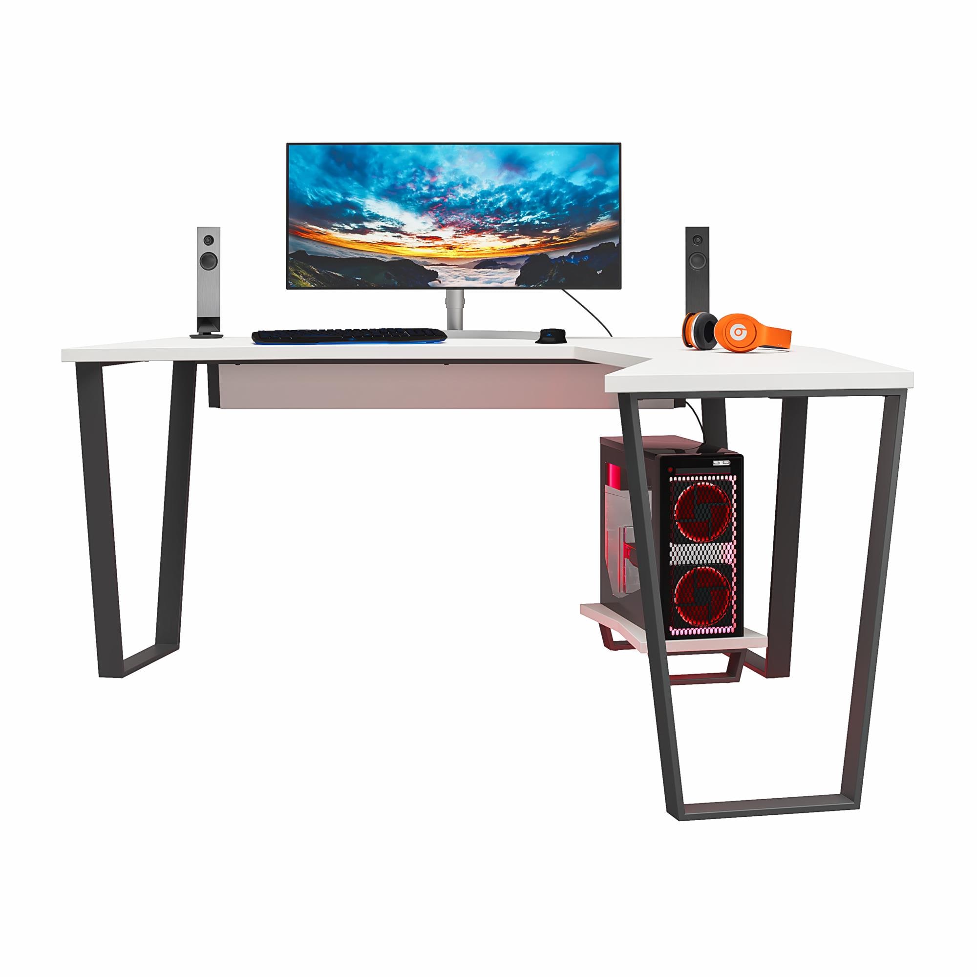 NTense Quest Gaming Desk with CPU Stand White