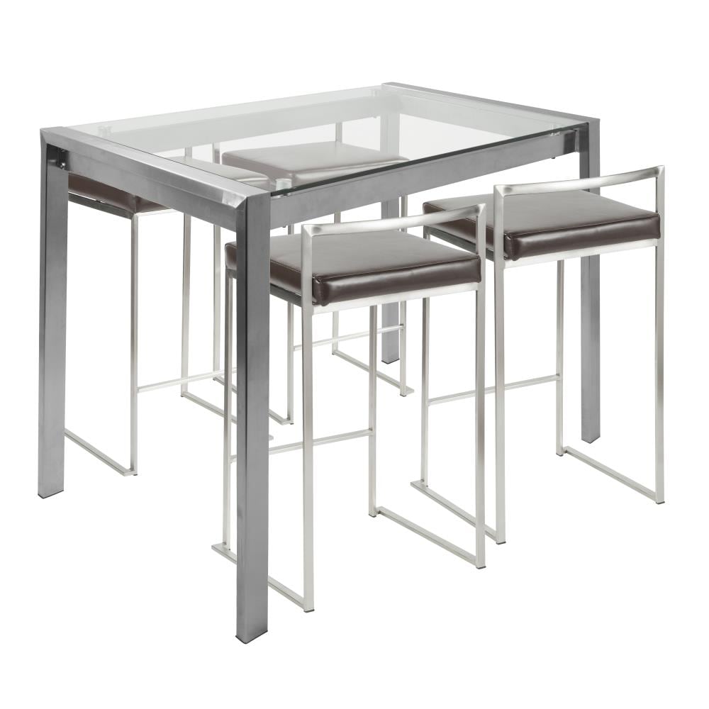 LumiSource C-FUJI5 SS+BN Fuji Brushed Stainless Steel, Brown Contemporary/Modern Dining Room Set with Rectangular Table (Seats 4)