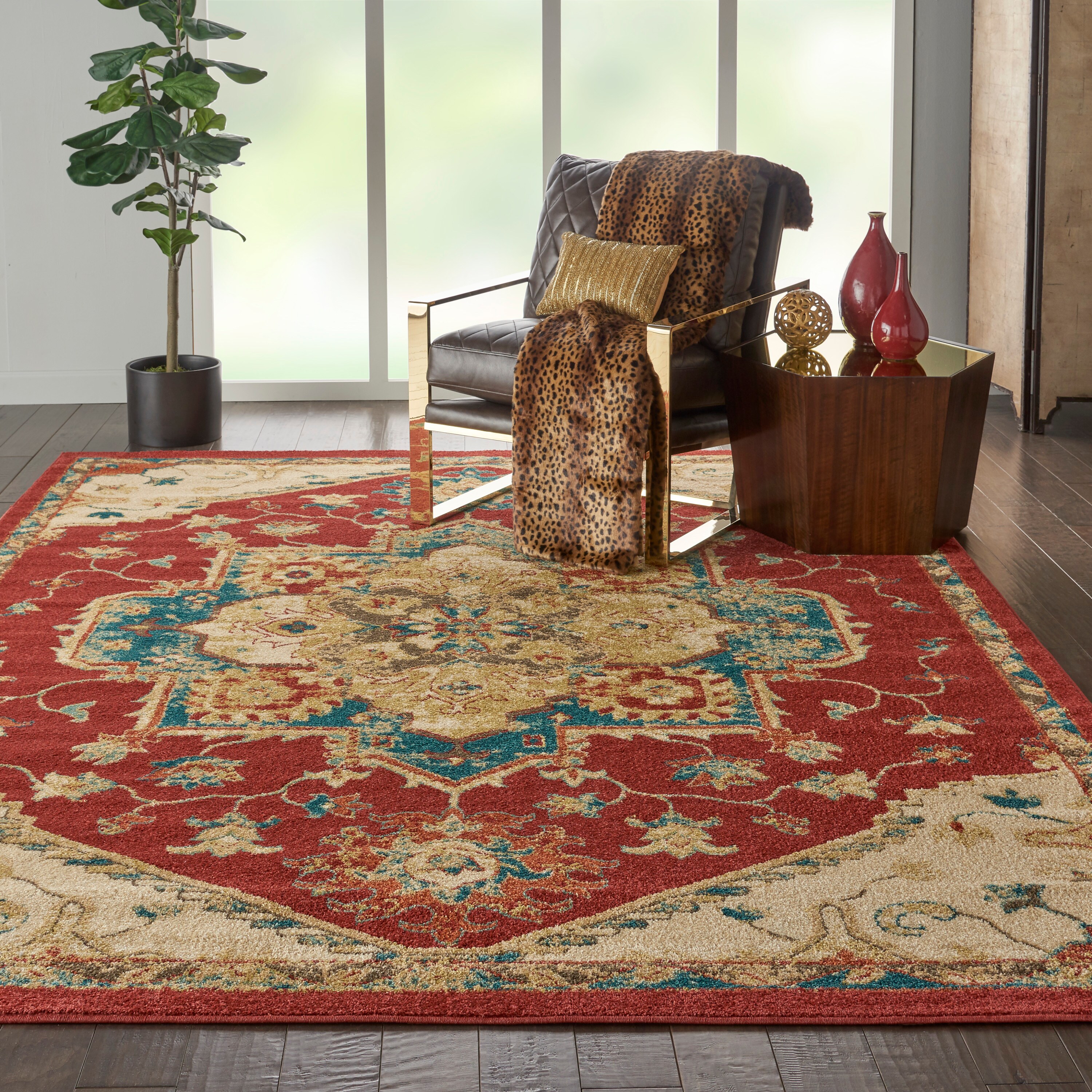 Nourison Traditional Red and Ivory 8' x 10' Area Rug