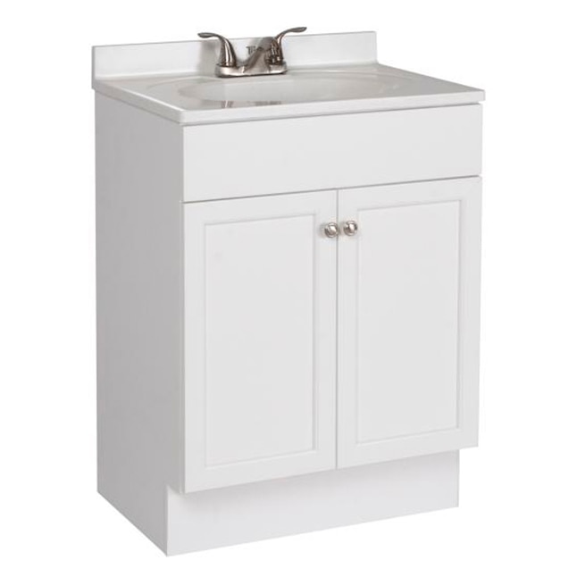 Project Source 24 In White Shaker Single Sink Bathroom Vanity With Cultured Marble Top The Vanities Tops Department At Com - How To Install A 24 Inch Bathroom Vanity