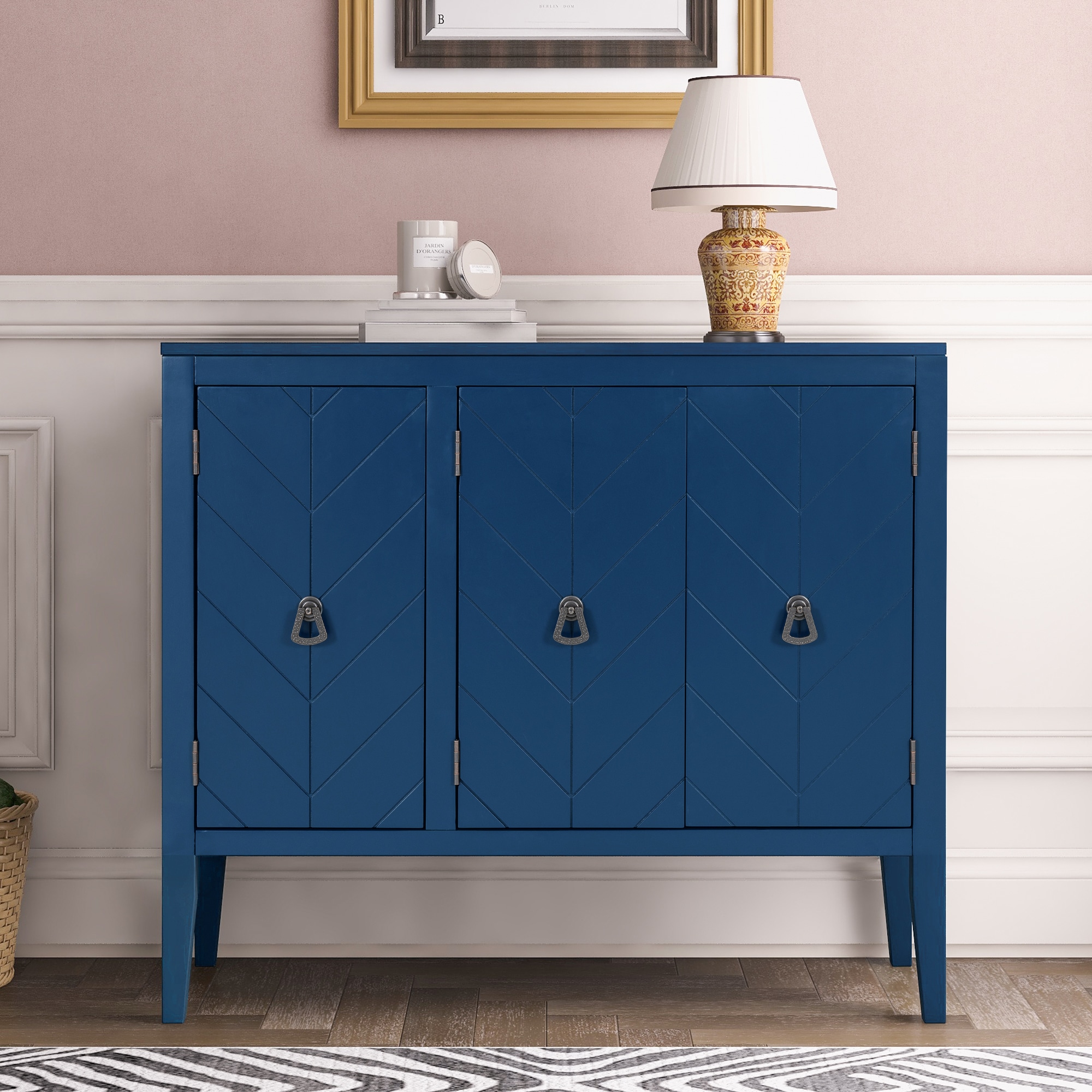 Vynxaria 37-in W x 31.5-in H x 15.7-in D Navy Blue Buffet Sideboard Cabinet with Adjustable Shelves