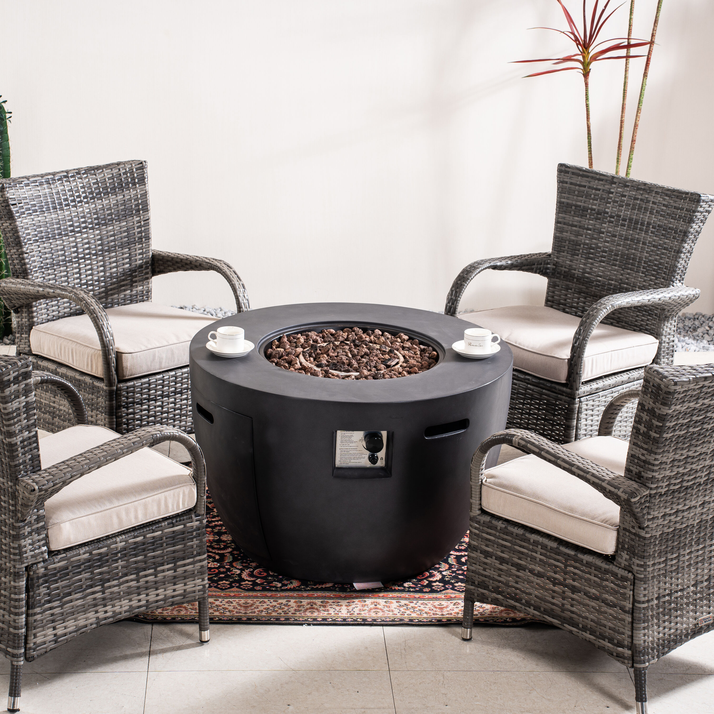Direct Wicker 4 -Piece Wicker Patio Conversation Set with Gray Cushions ...