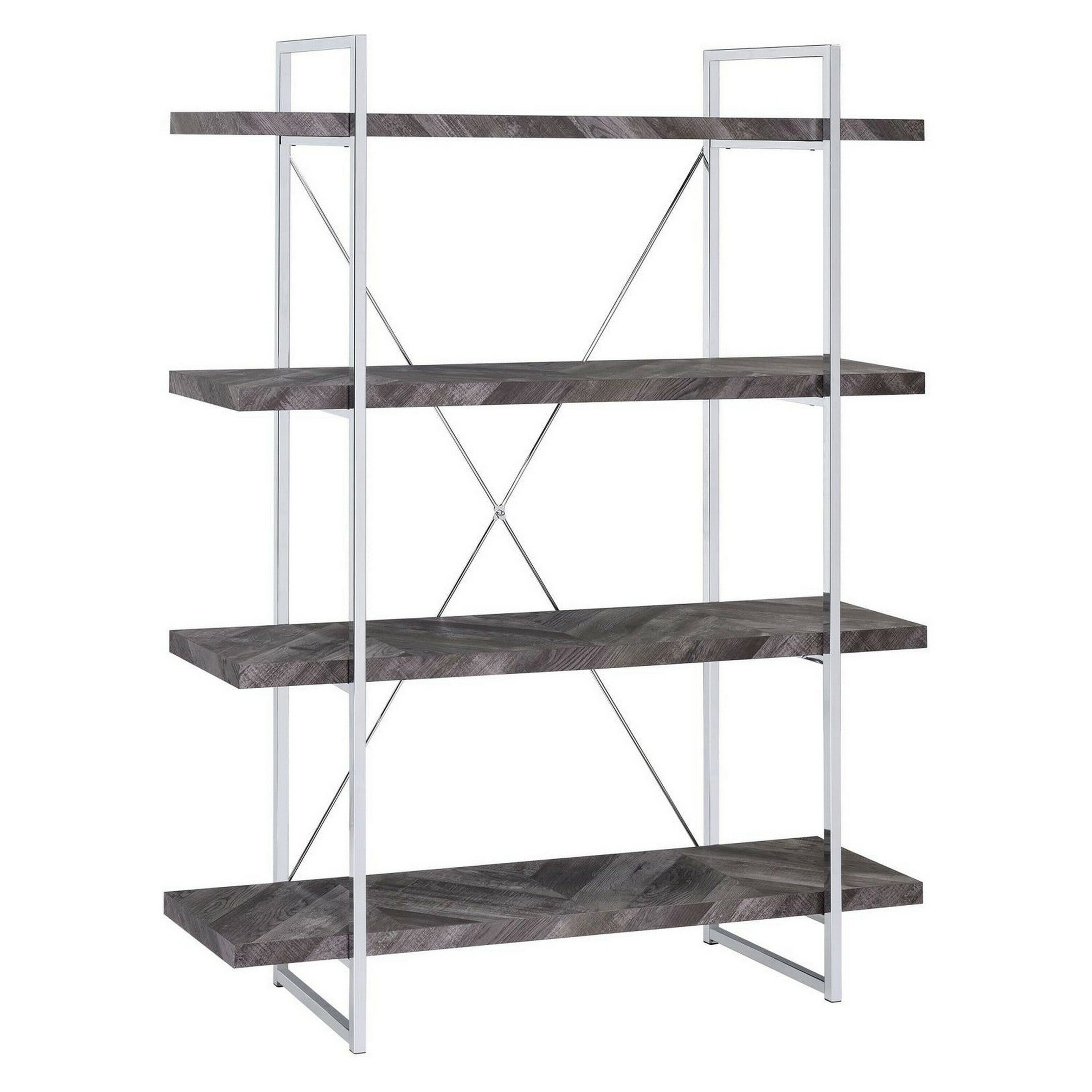 Benzara BM196775 Gray and Silver Metal 4-Shelf Bookcase (47.25-in W x 62.5-in H x 14-in D)