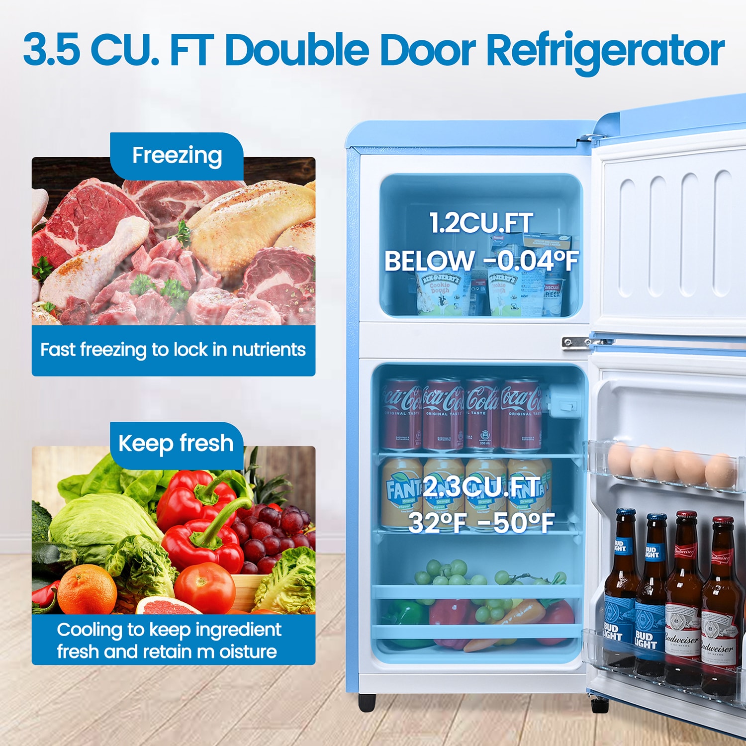 Jeremy Cass 3.5 Cu. ft. Compact Refrigerator Mini Fridge in Wood with Freezer Small Refrigerator with 2 Door