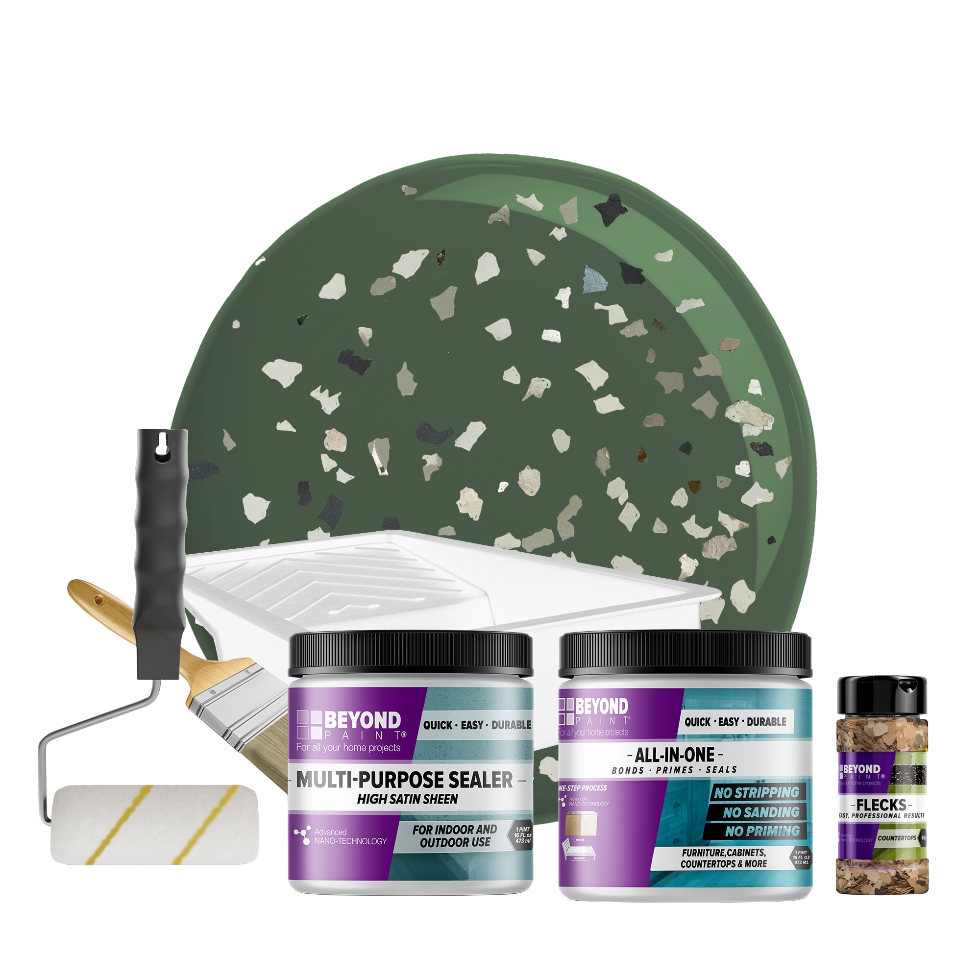 Beyond Paint BP61S Smoked Gray Countertop Fleck Kit in Forest Green Flat Countertop Refinishing kit